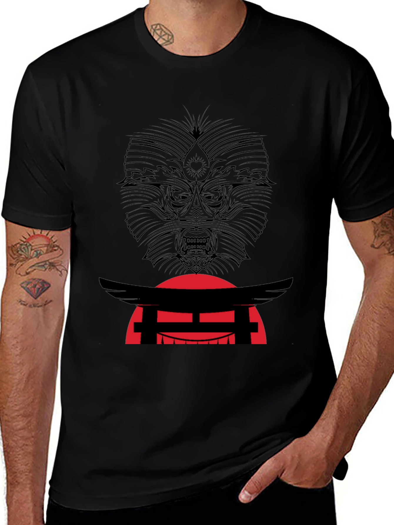 Variant 19 of Graphic Tee: Japanese Gate & Mask Design