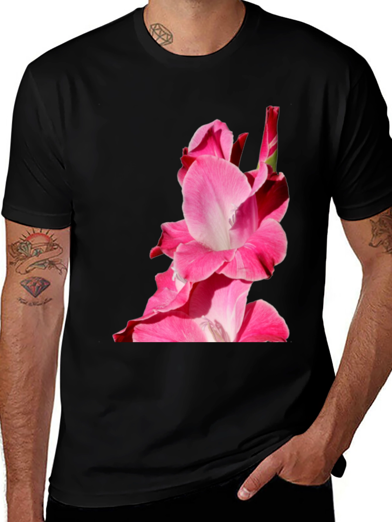 Variant 28 of Pink Floral Print Black Tee