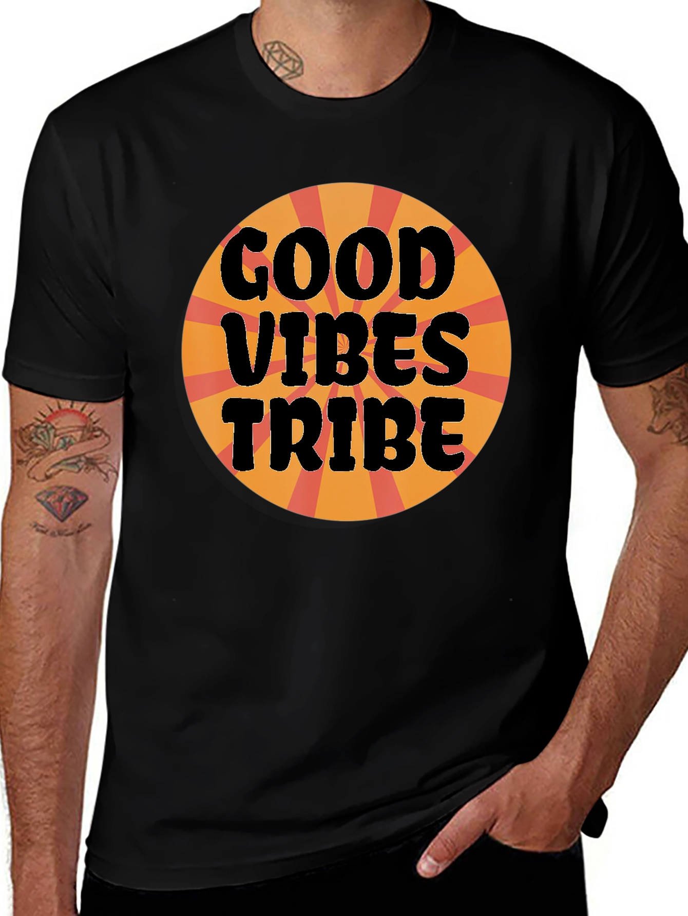 Variant 7 of Good Vibes Tribe Graphic Tee - Black Cotton T-Shirt