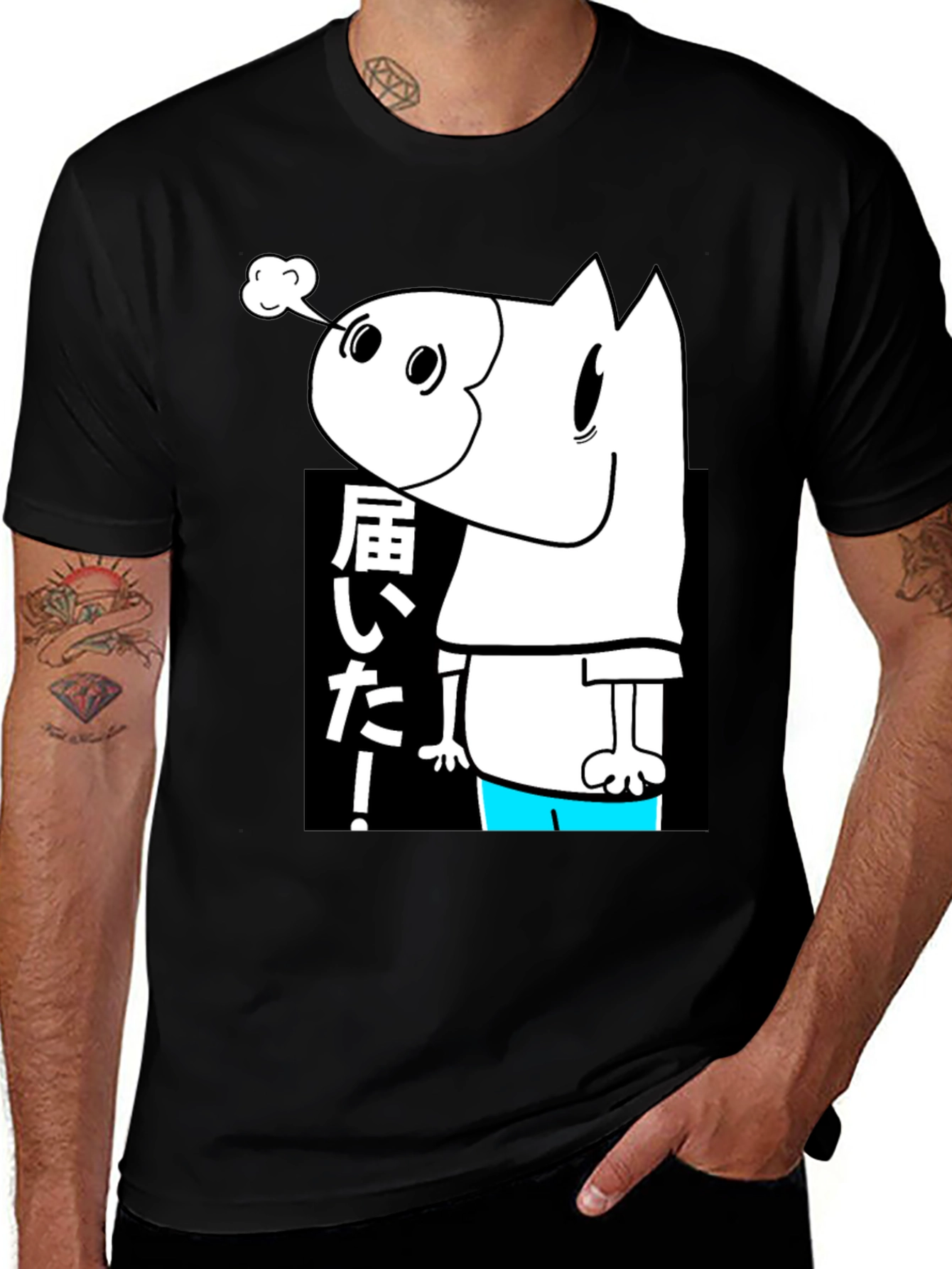 Black Men's Black T-Shirt with Cartoon Graphic main image