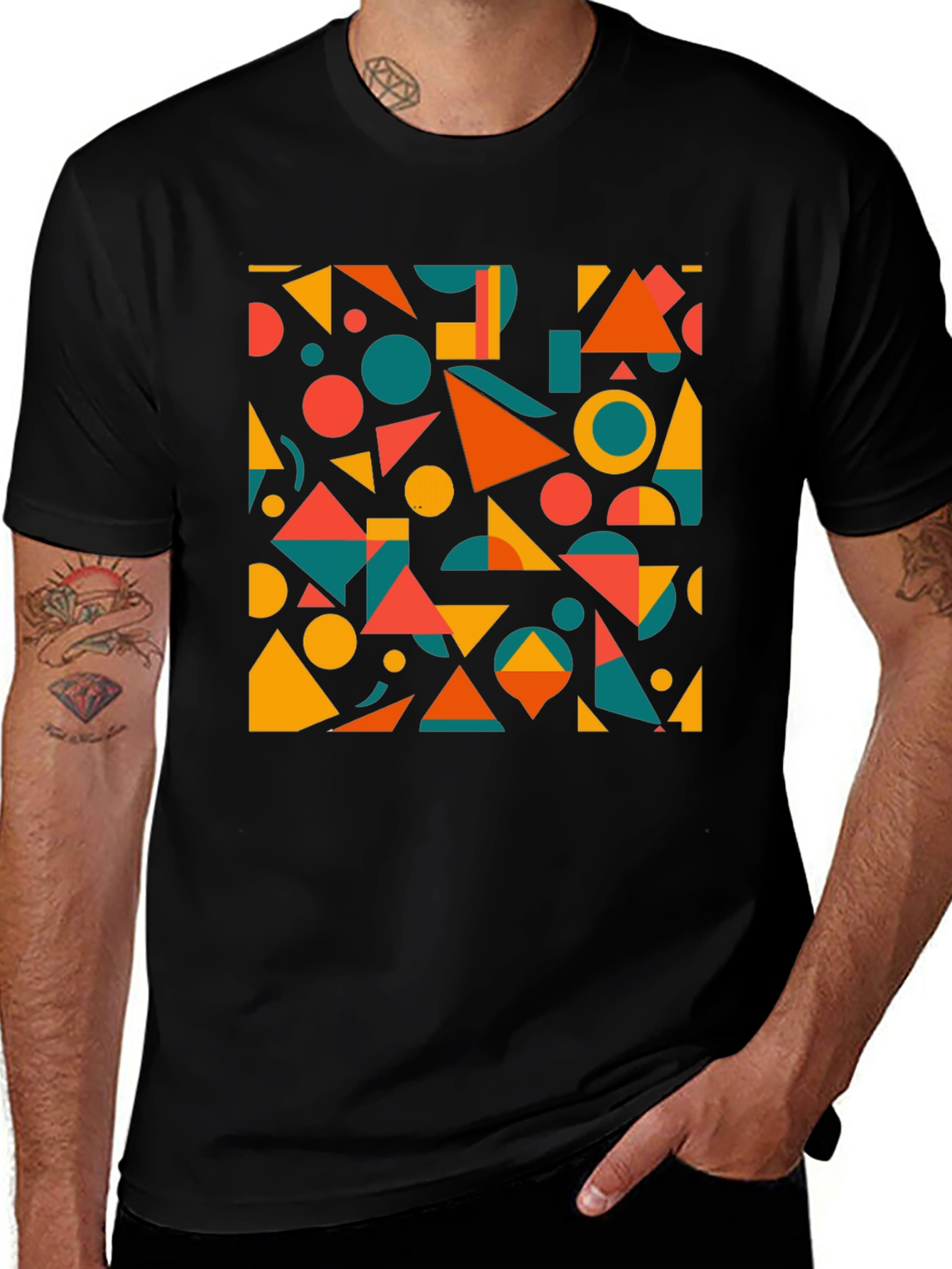 Variant 29 of Geometric Pattern Black T-Shirt: Modern Art Tee
