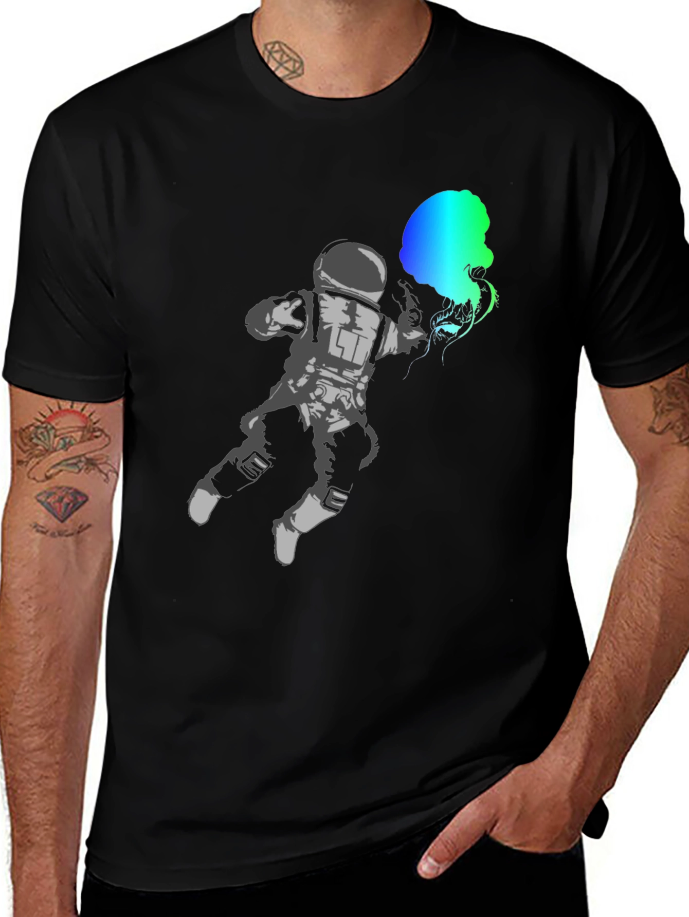 Variant 16 of Astronaut Graphic Tee - Black Cotton Comfort