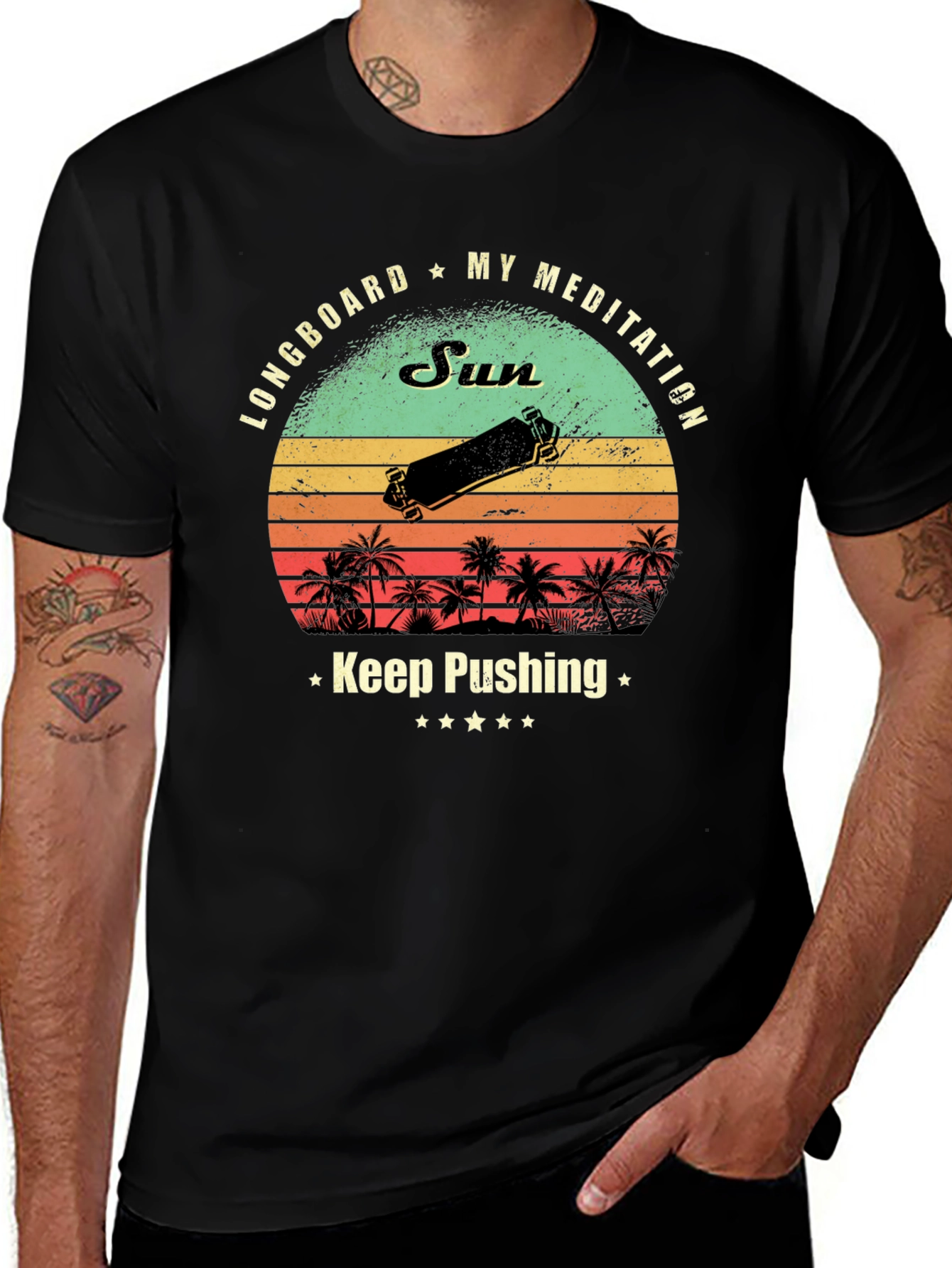 Variant 5 of Longboard Meditation Graphic Tee - Keep Pushing
