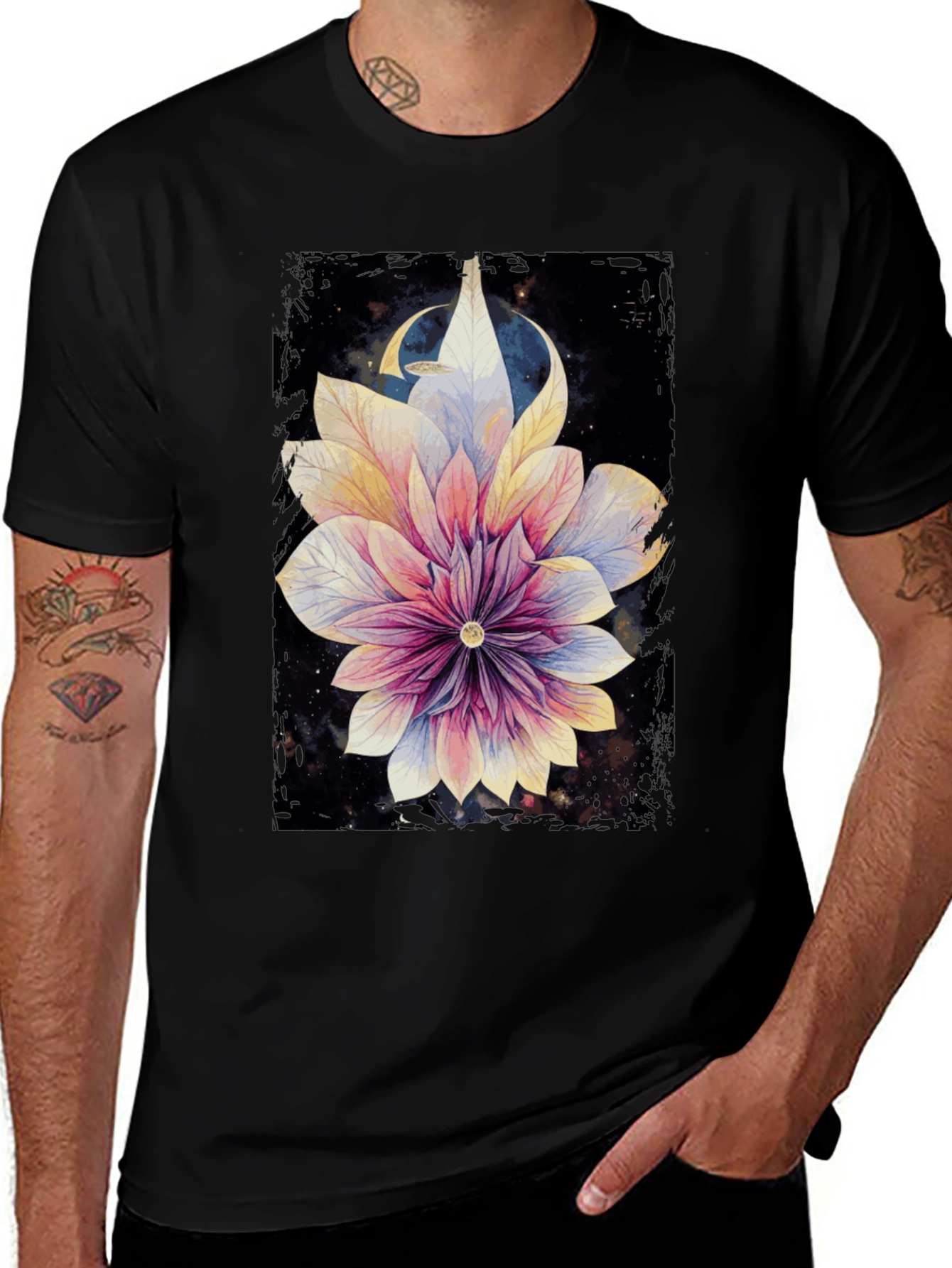 Variant 27 of Floral Galaxy Black T-Shirt