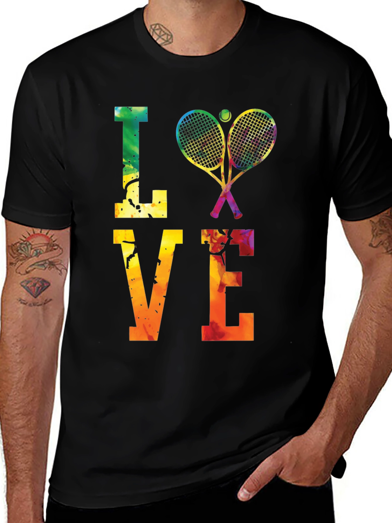 Black Tennis LOVE T-Shirt - Colorful Graphic Tee main image