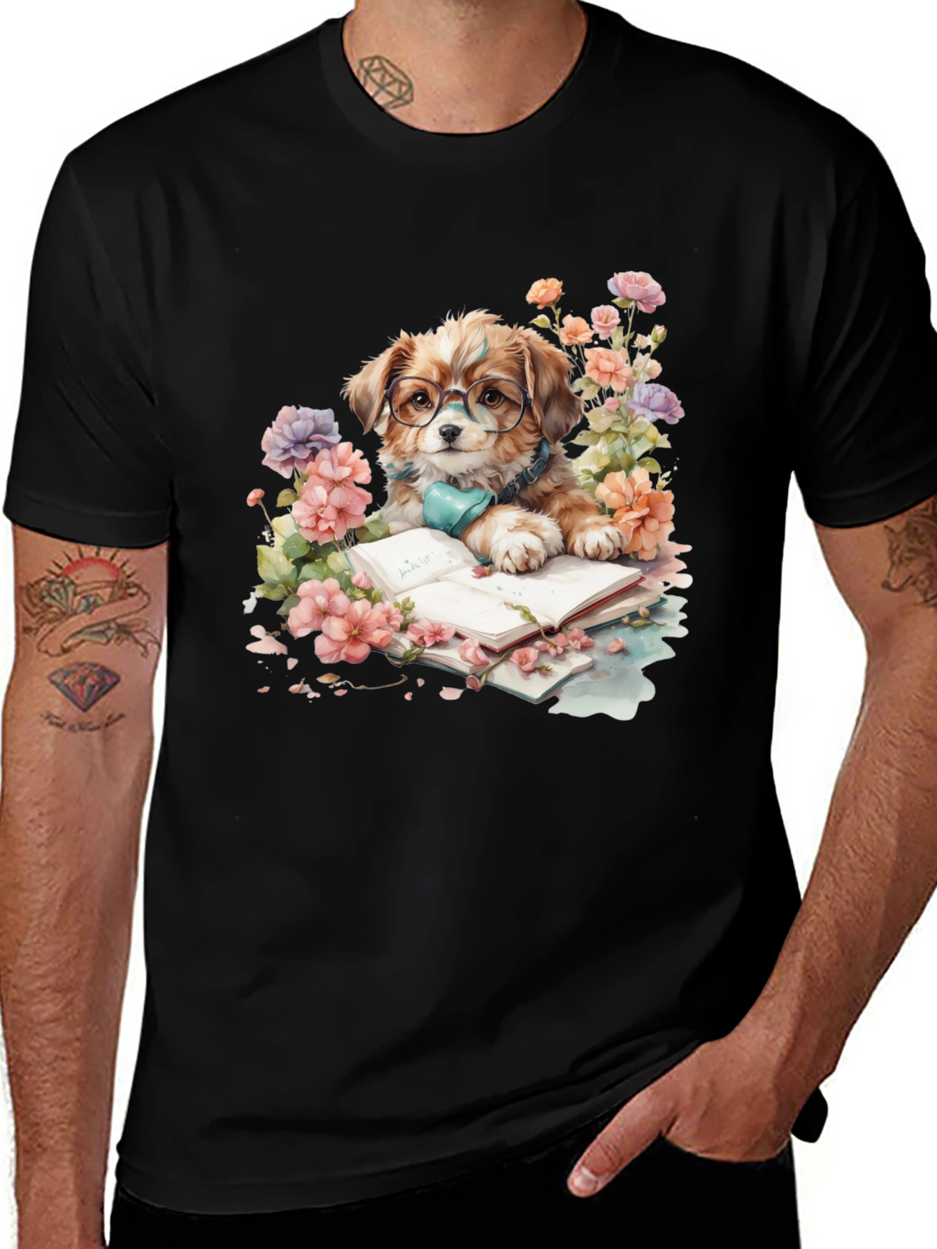 Variant 12 of Dog Lover T-Shirt: Bookish Pup with Glasses