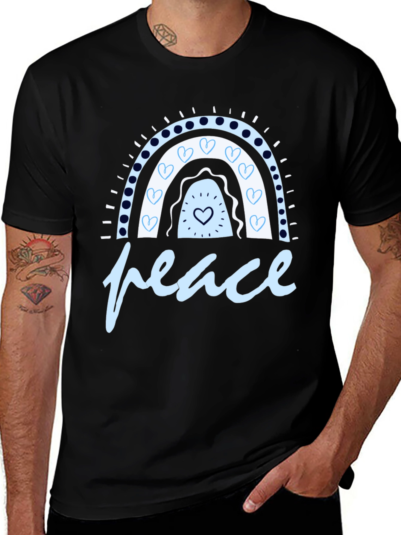 Black Peace Rainbow Graphic Tee - Stylish Comfort main image