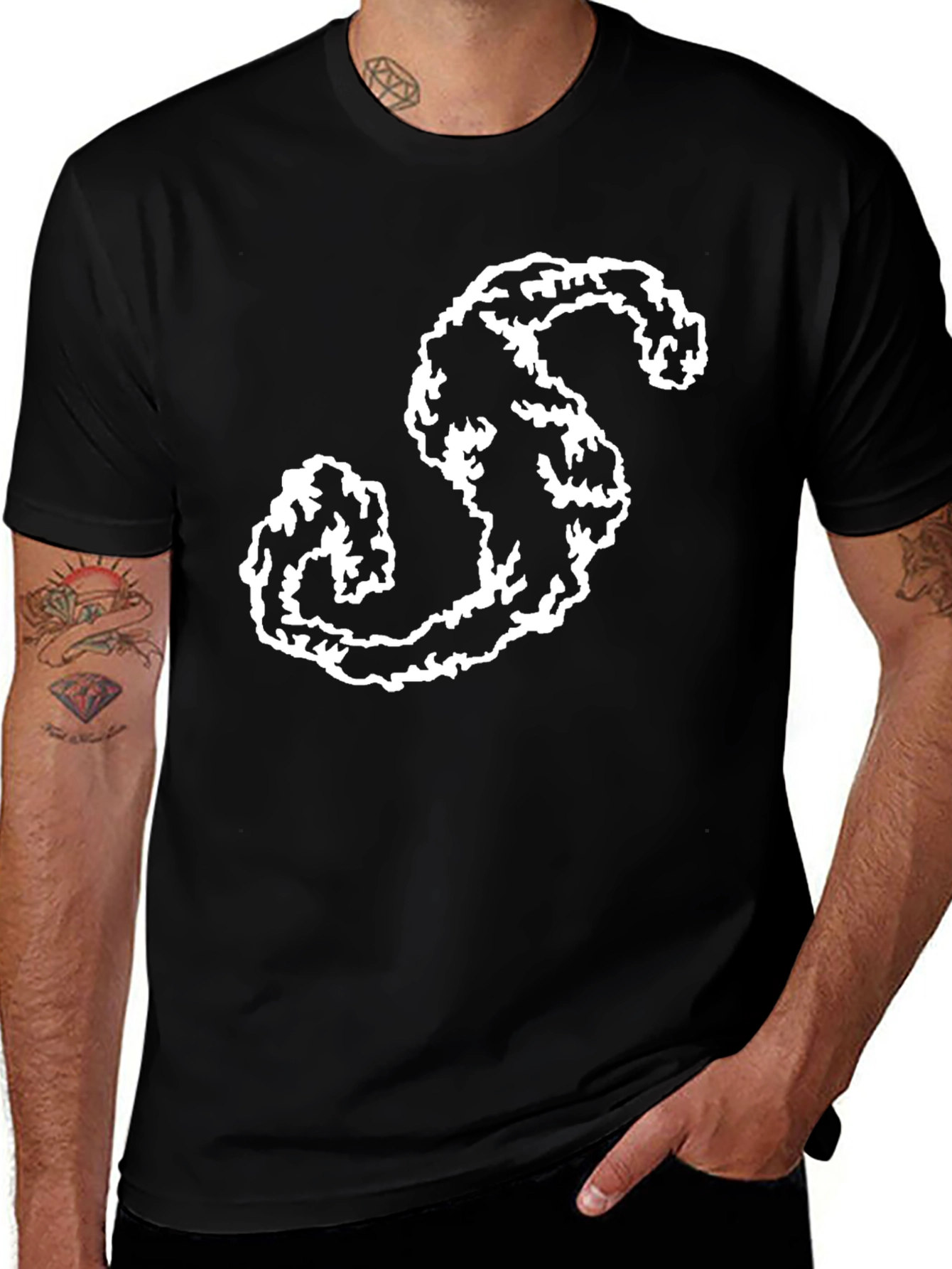 Variant 27 of Men's Black T-Shirt with Abstract White S Graphic
