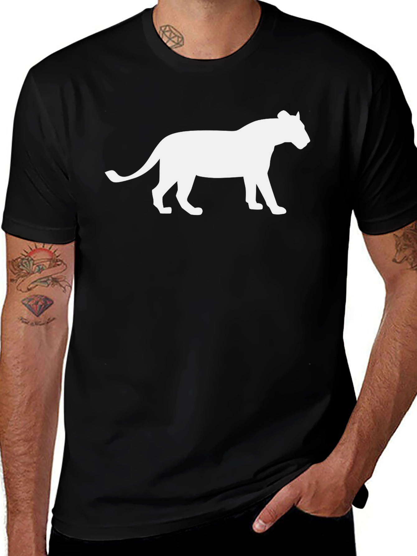 Variant 27 of Black T-Shirt with White Panther Graphic