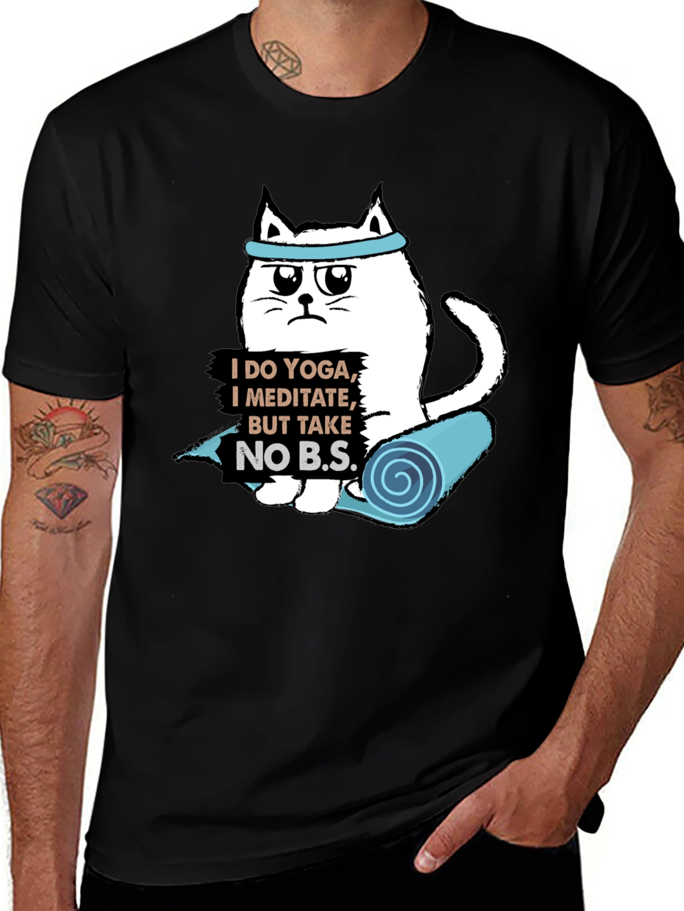 Variant 4 of Yoga Cat T-Shirt: Meditate & Take No BS!