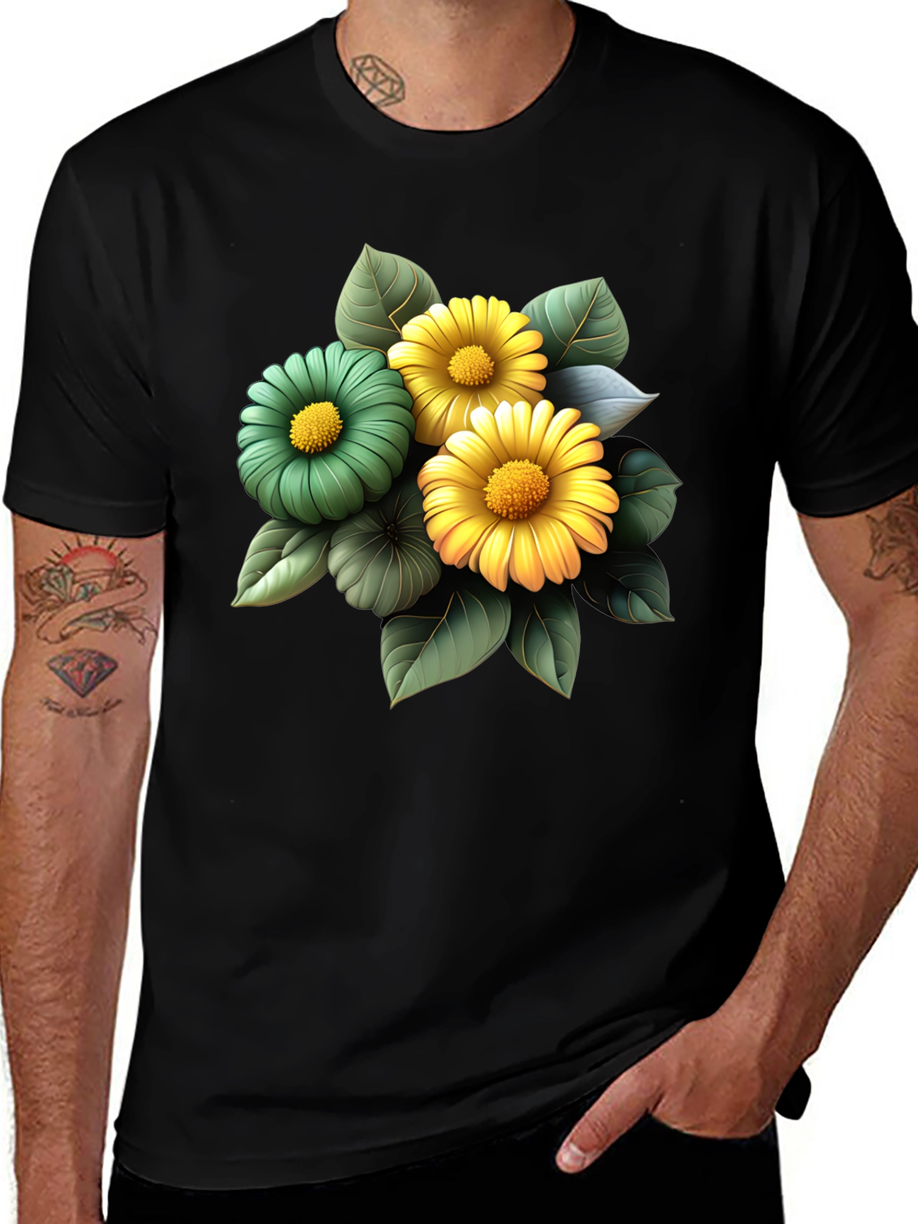 Variant 16 of Floral Graphic Black T-Shirt