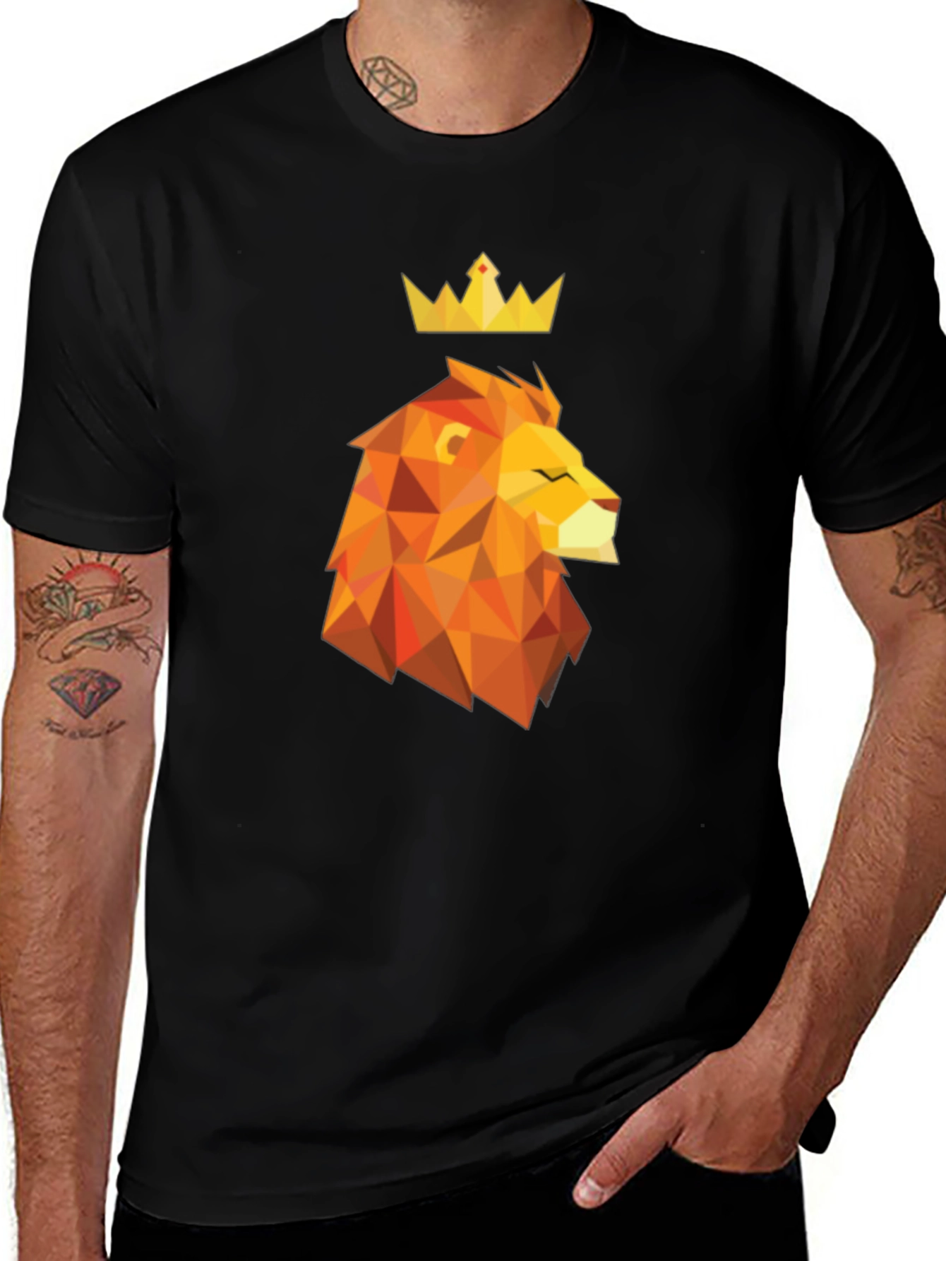 Variant 17 of Geometric Lion King Graphic Tee - Stylish Men's Black T-Shirt