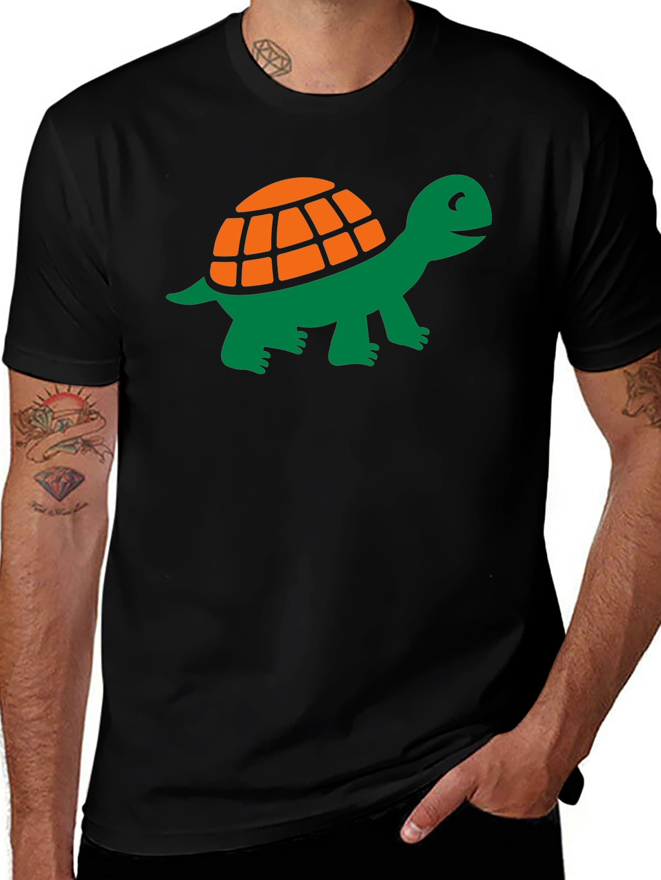 Variant 27 of Cute Turtle Graphic Tee - Black Cotton Shirt