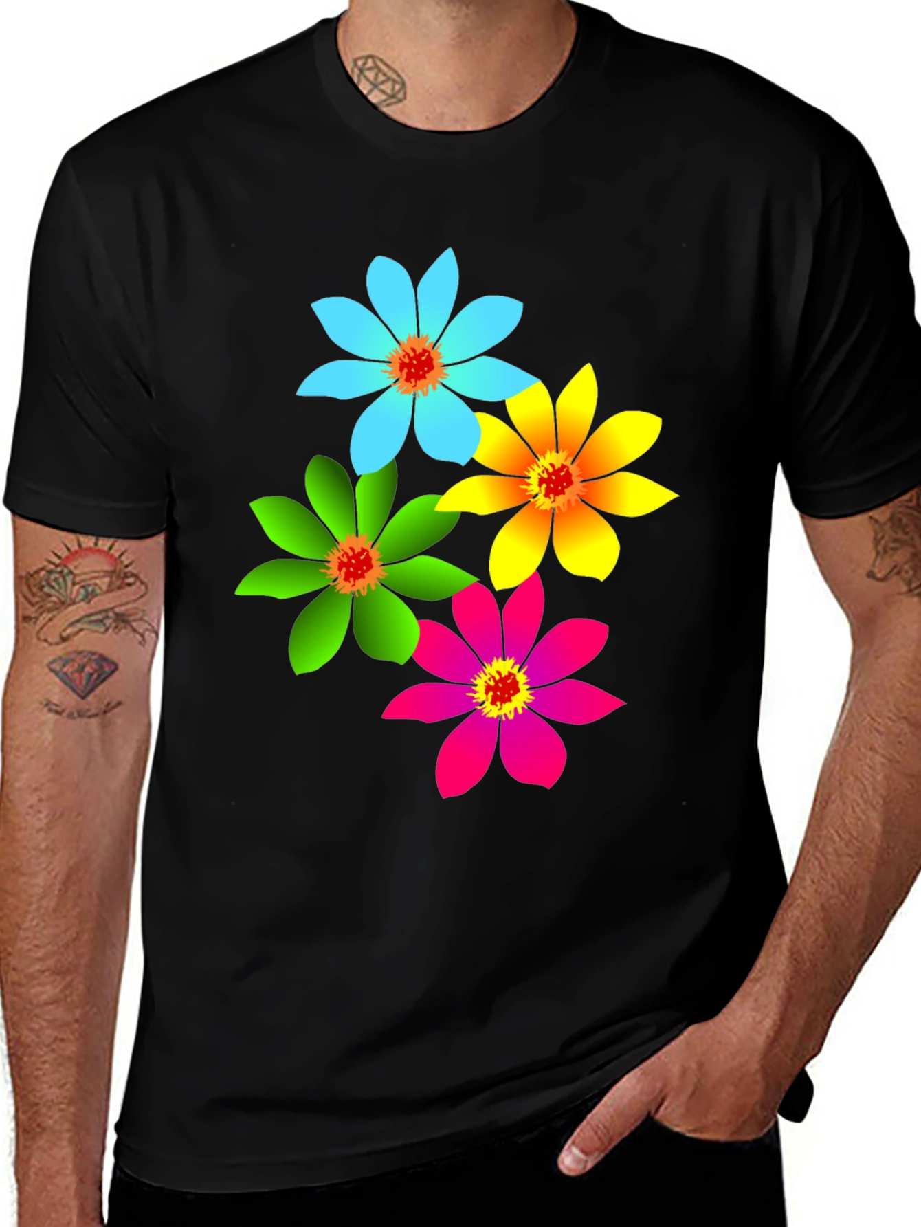 Variant 7 of Floral Print Black T-Shirt