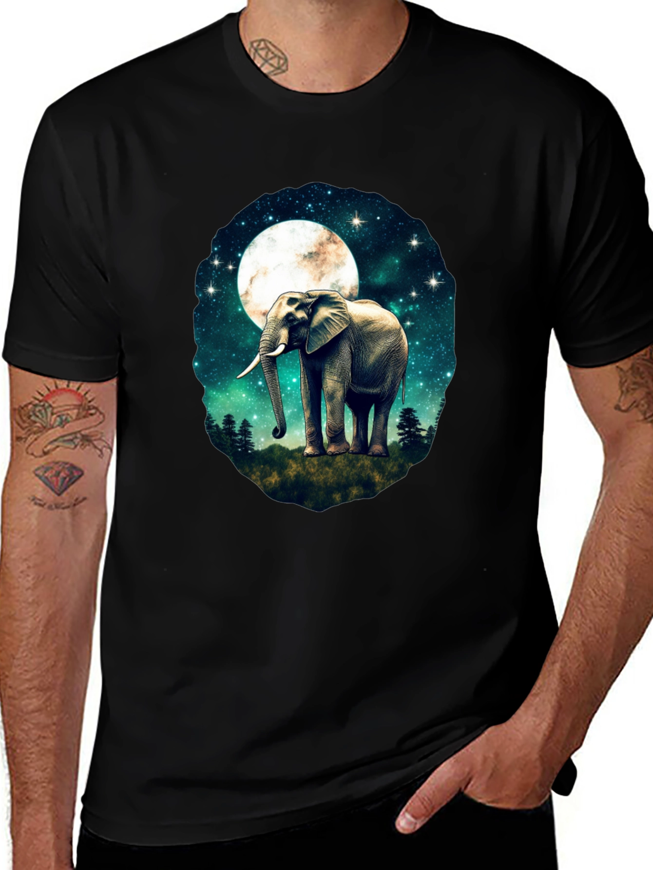 Variant 13 of Elephant Moon Graphic T-Shirt - Black