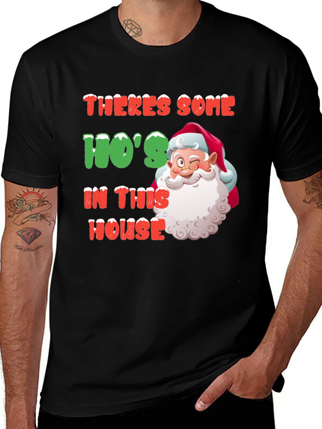 Funny Santa "Ho's In This House" Christmas T-Shirt