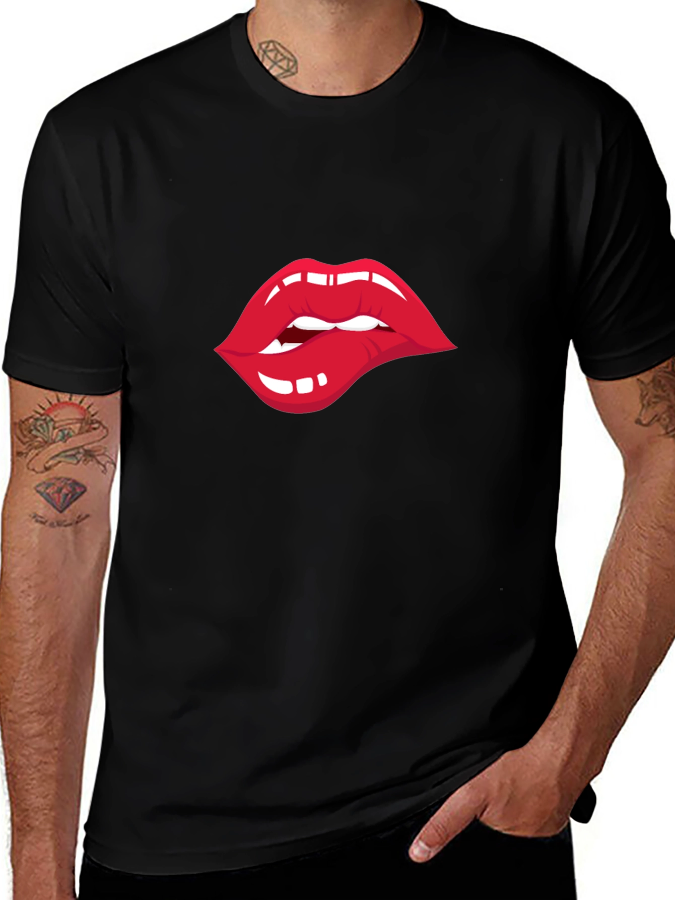 Black Biting Lips Graphic T-Shirt - Unisex Crew Neck Tee main image