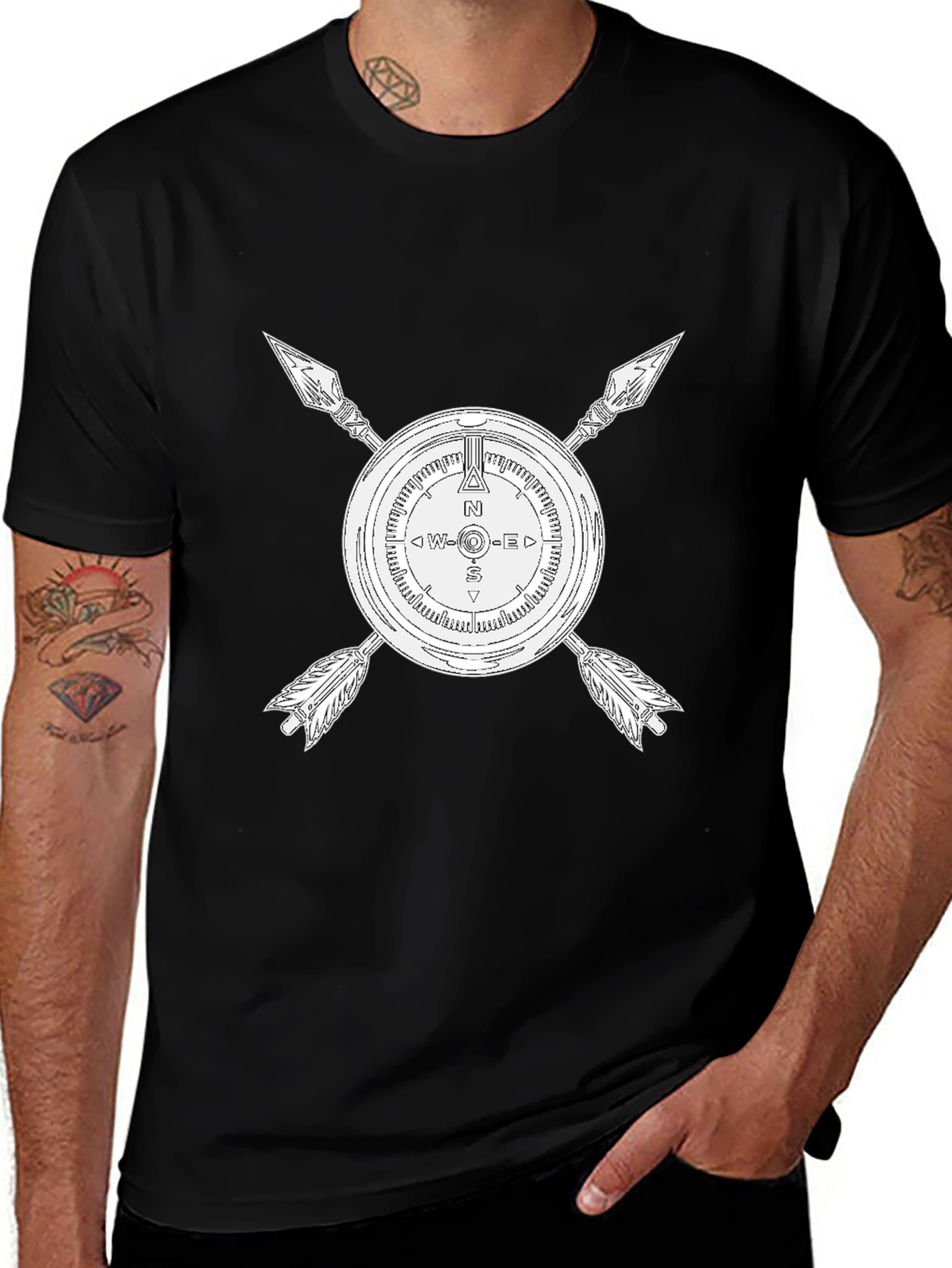 Variant 9 of Compass & Arrows Graphic Tee - Black Cotton Blend