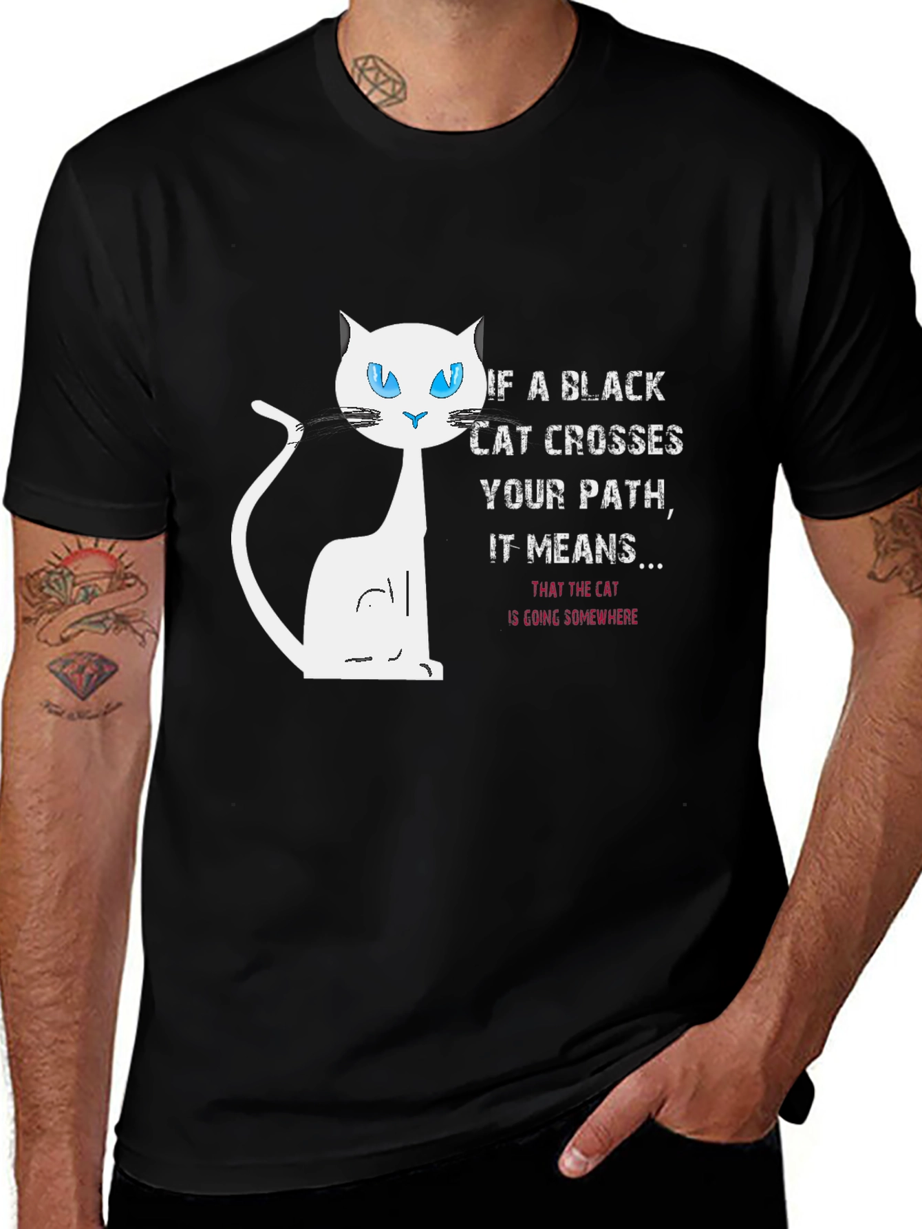 Variant 29 of Black Cat Crosses Your Path Funny Graphic Tee