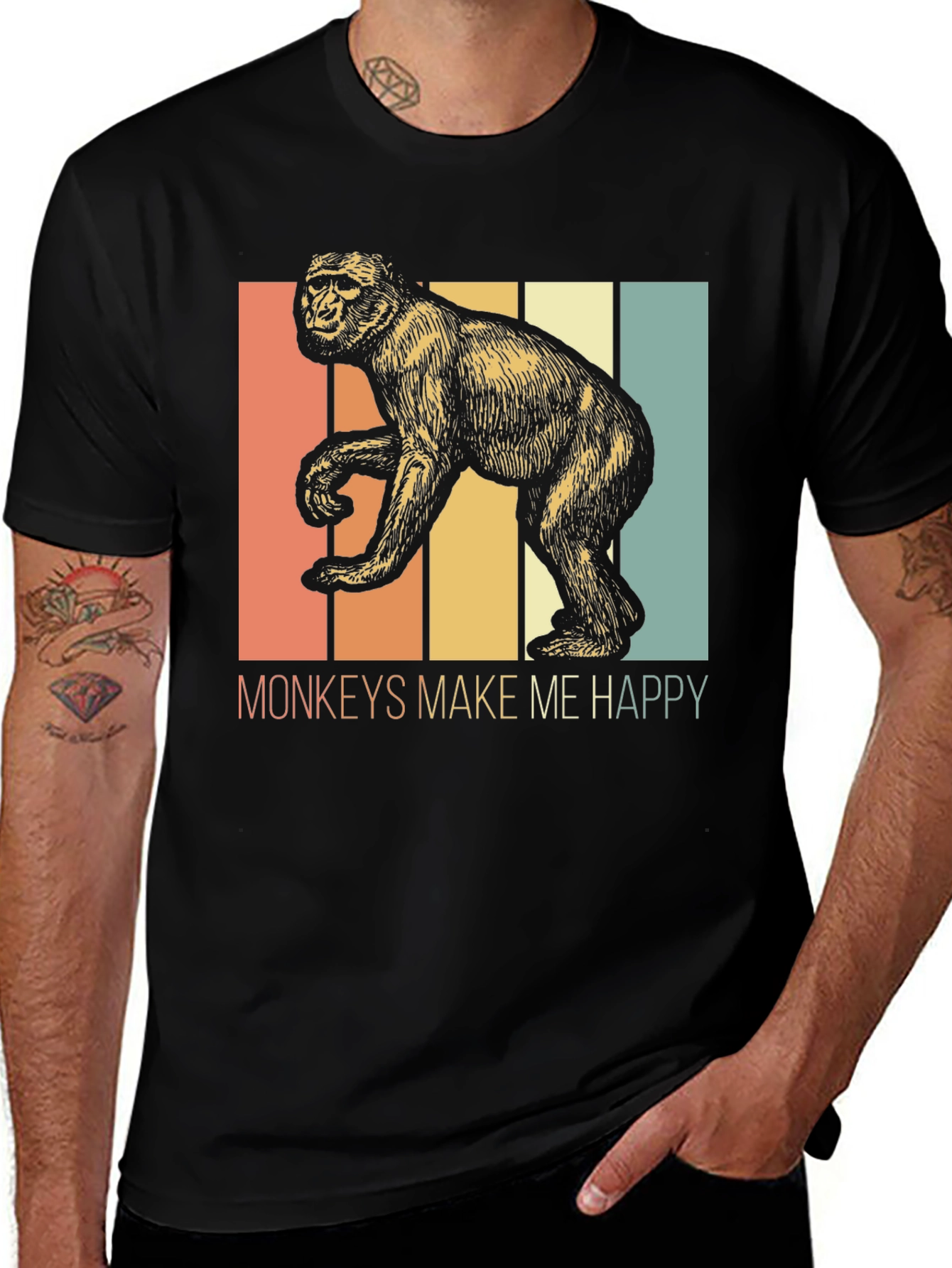 Variant 26 of Monkeys Make Me Happy Retro Graphic Tee
