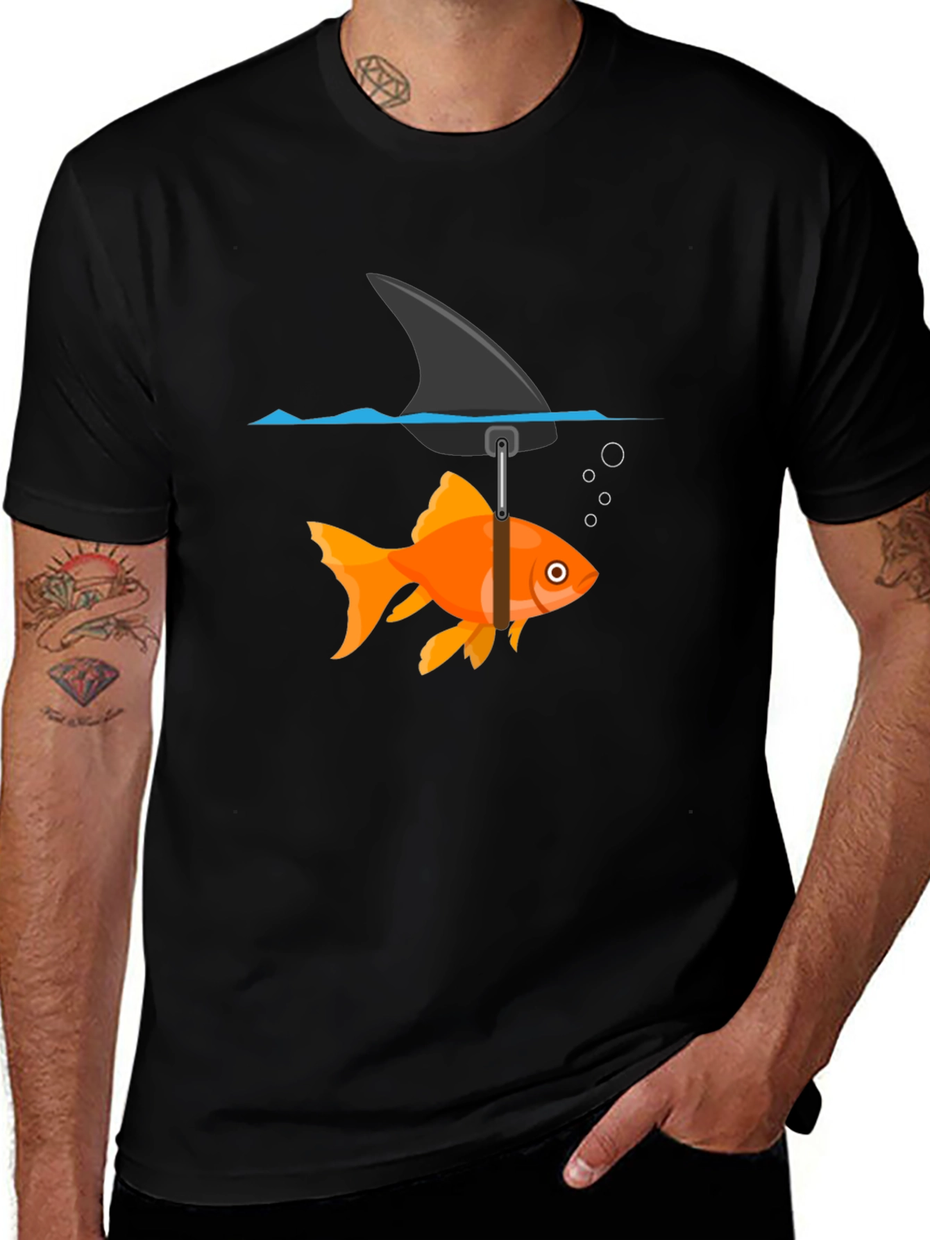 Variant 30 of Funny Goldfish Shark Fin Black T-Shirt