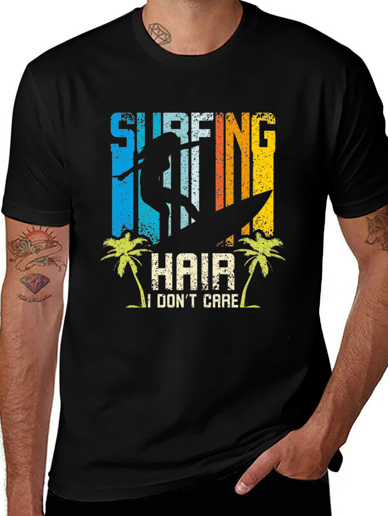 Surfing Hair Don't Care Graphic Tee - Beach Lifestyle Shirt
