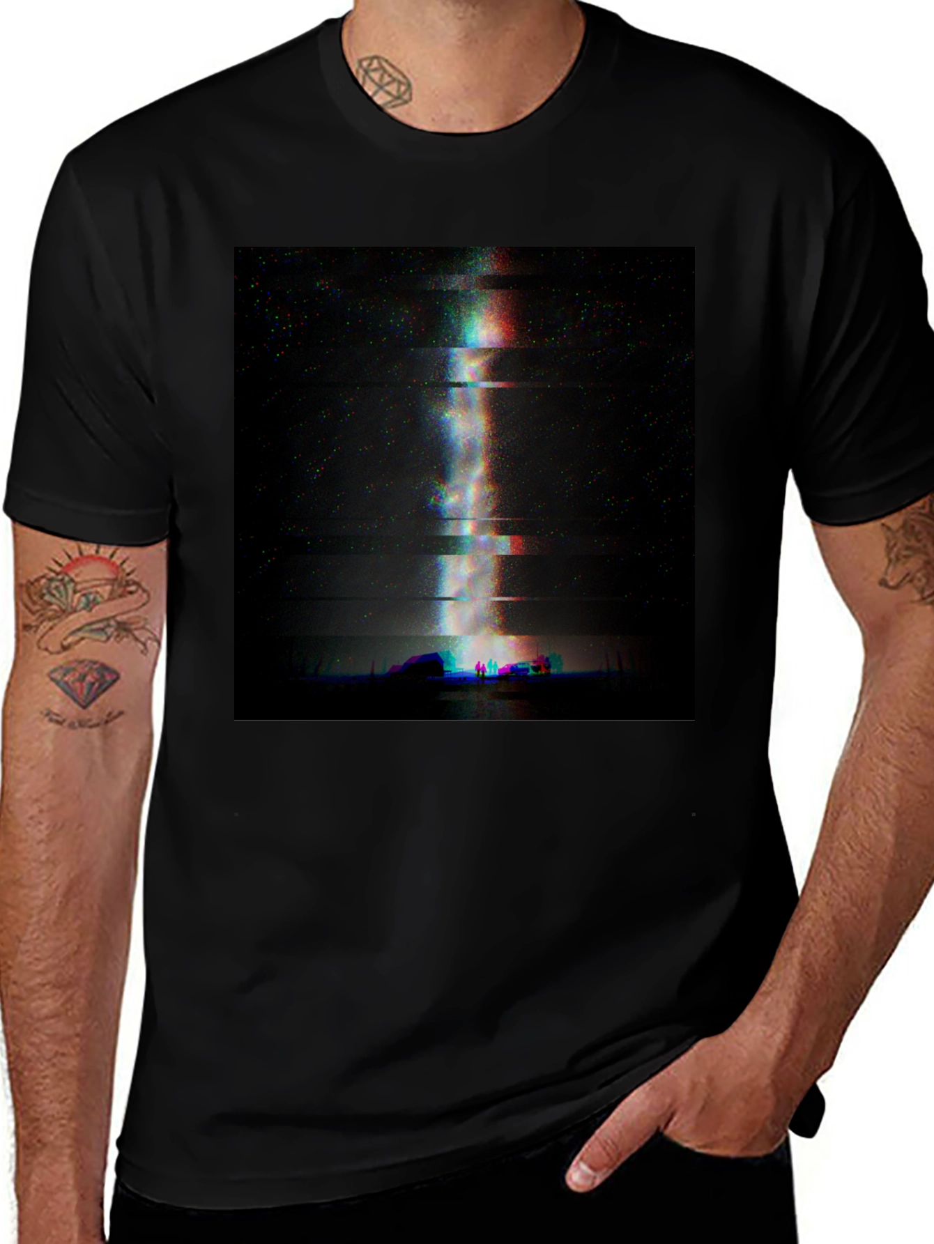 Variant 20 of Glitch Art Milky Way Black T-Shirt