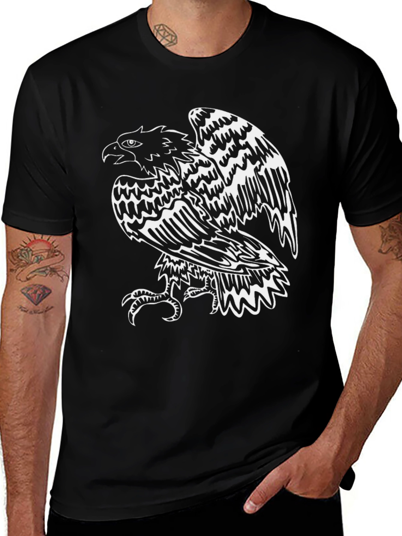 Variant 16 of Bold Eagle Graphic Tee - Black Cotton T-Shirt