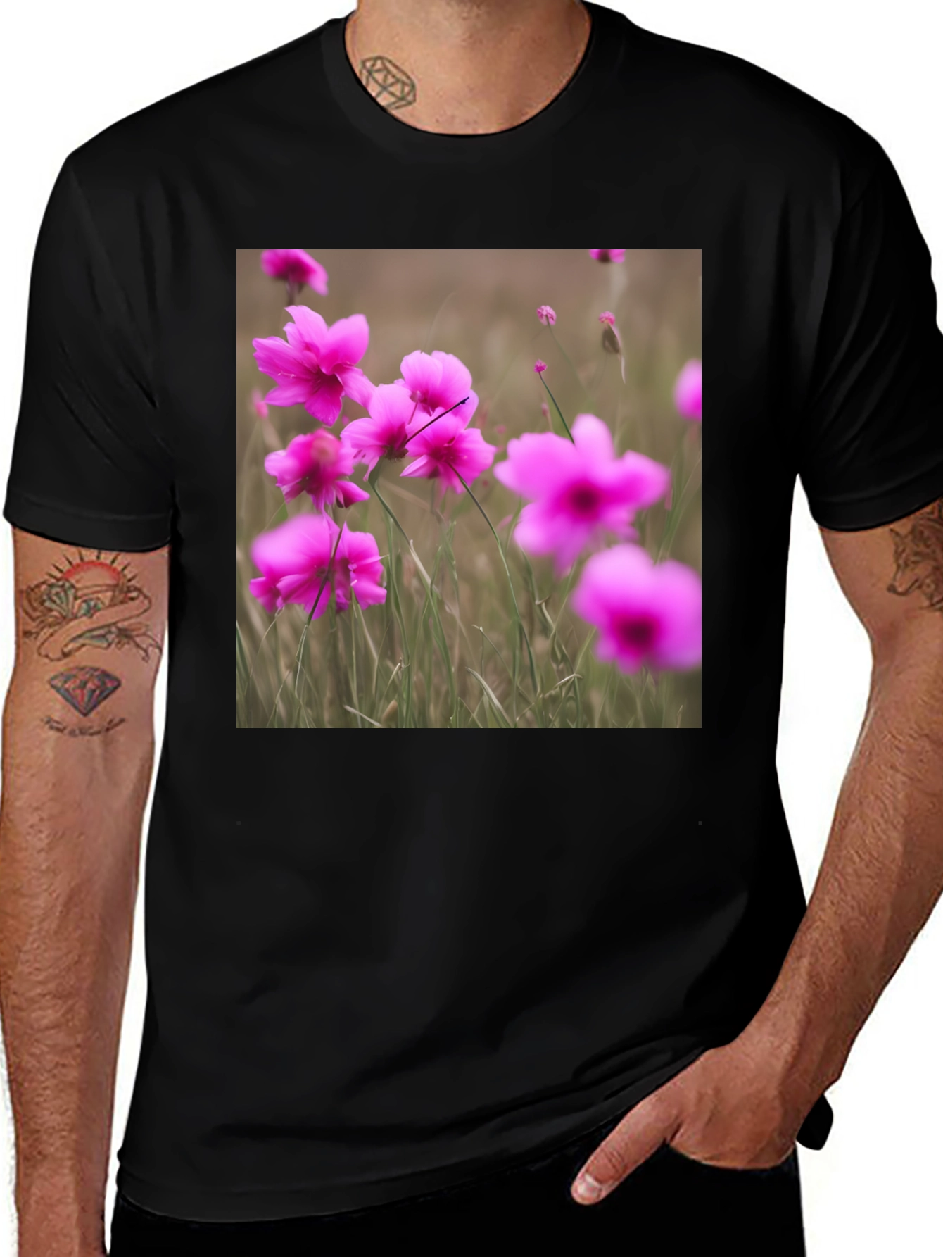 Variant 2 of Black T-Shirt with Floral Design