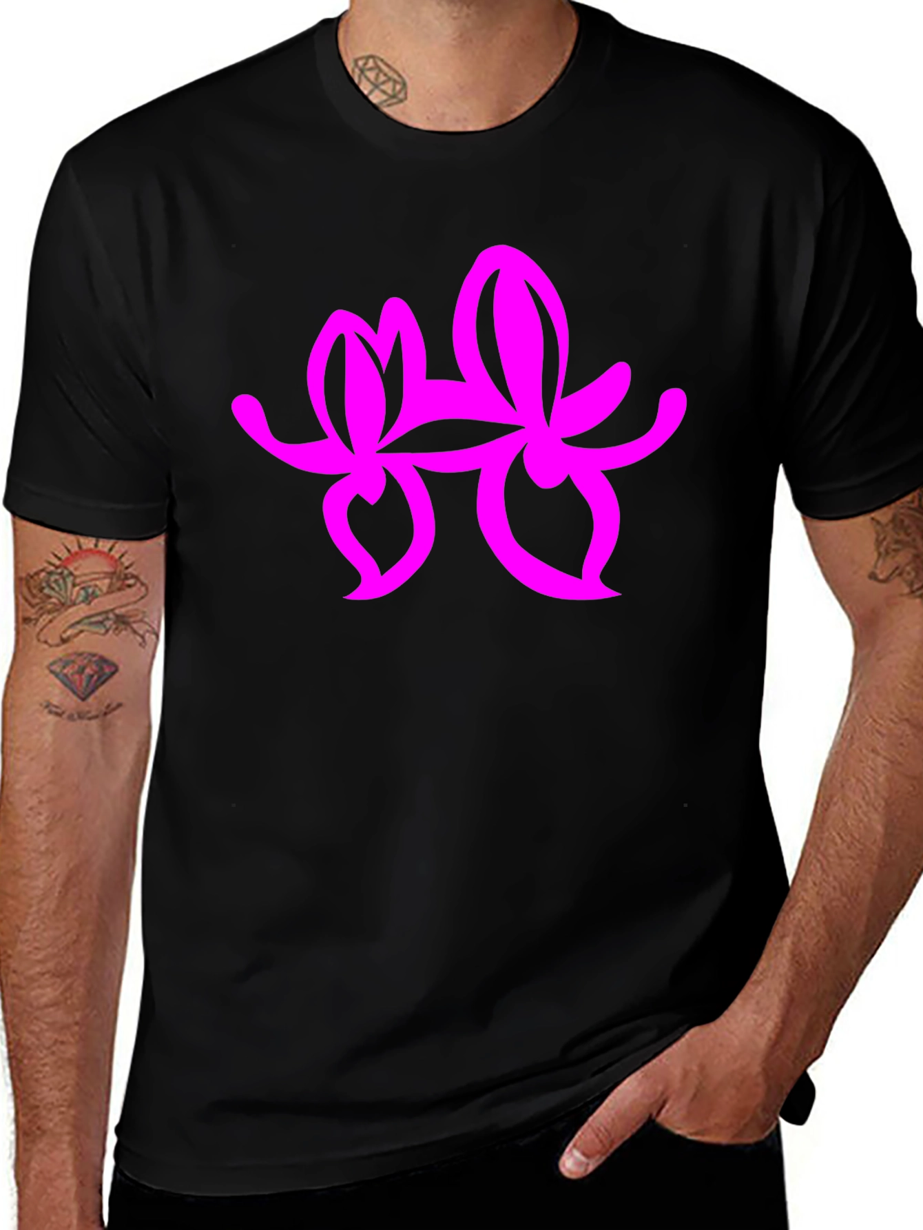 Variant 28 of Black Tee with Pink Flower Graphic