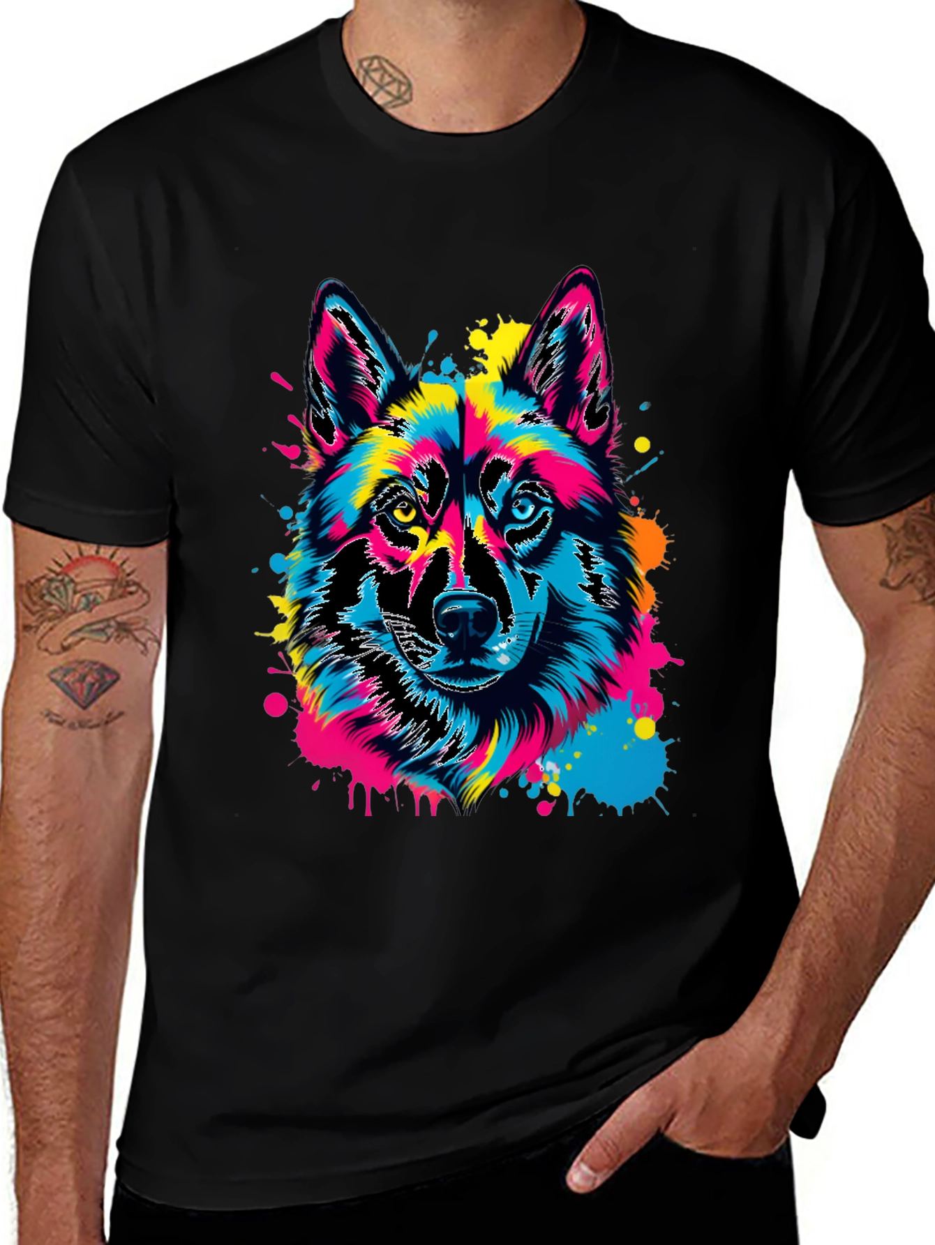 Variant 12 of Neon Wolf Graphic Tee - Vibrant Animal Art