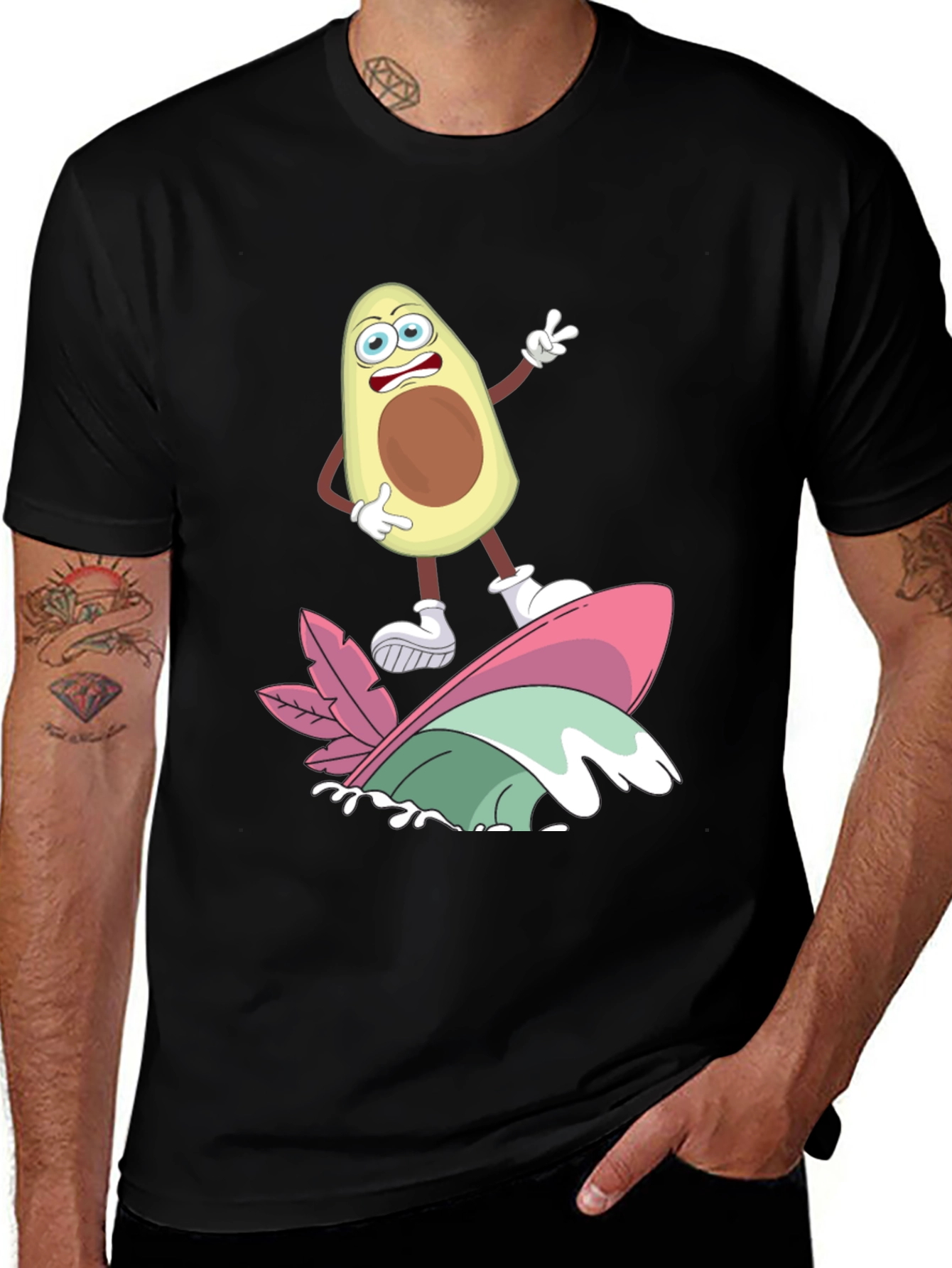 Variant 9 of Surfing Avocado Cartoon Graphic Tee