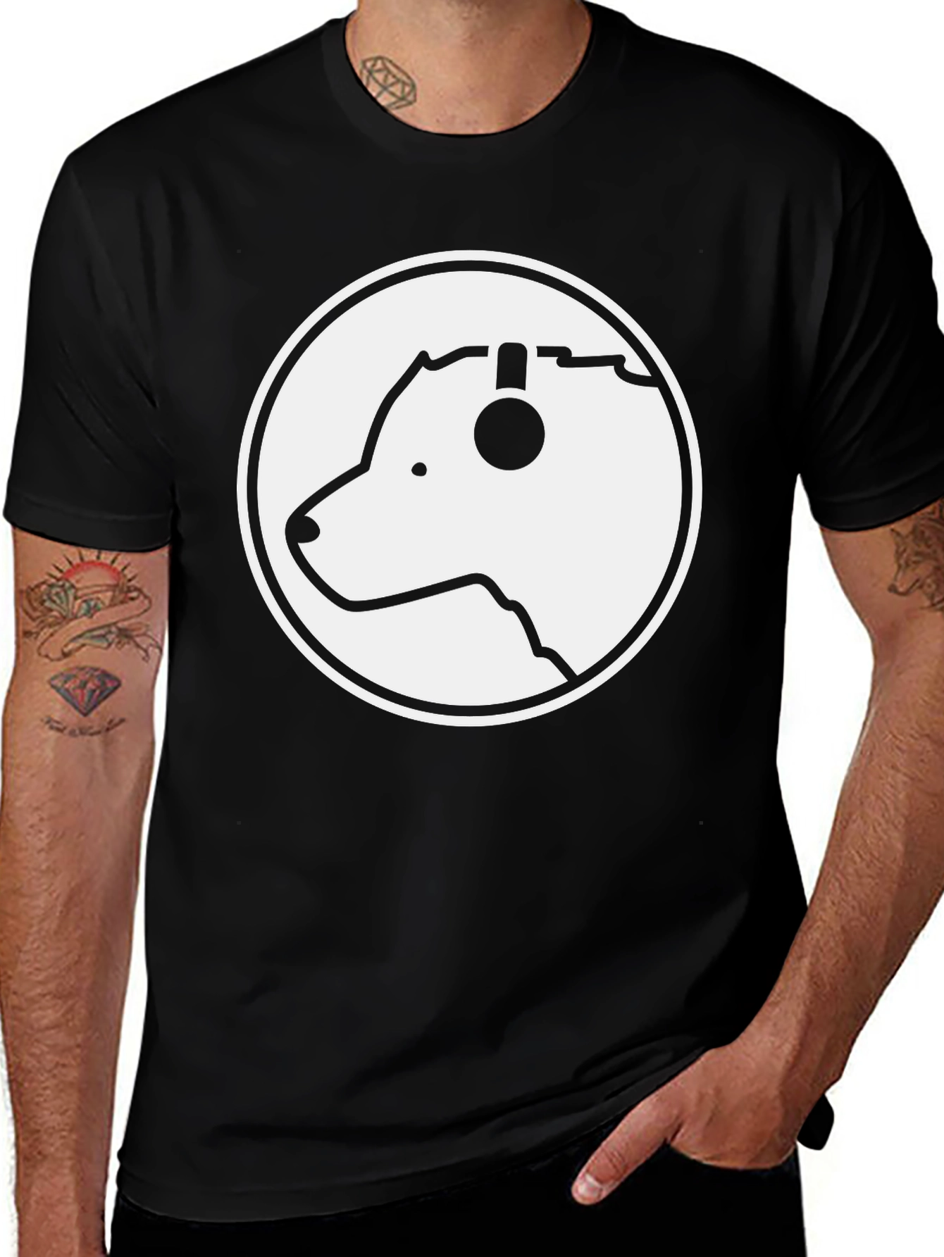 Variant 12 of Cool Bear Headphone T-Shirt - Black Crew Neck Tee