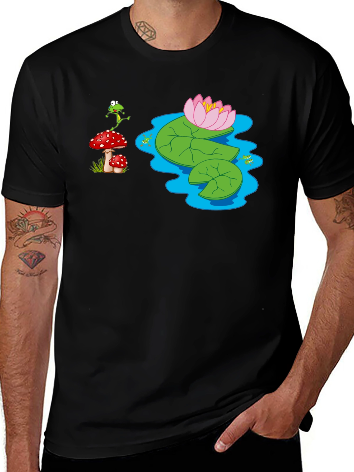 Variant 4 of Frog & Lily Pad Graphic Tee - Whimsical Nature Design