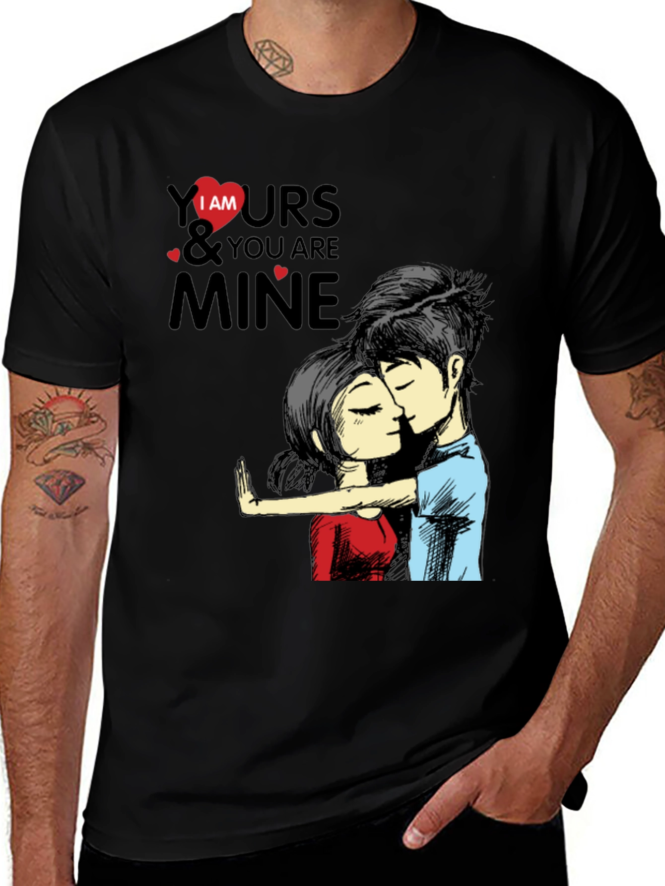 I Am Yours Couple Graphic T-Shirt - Black