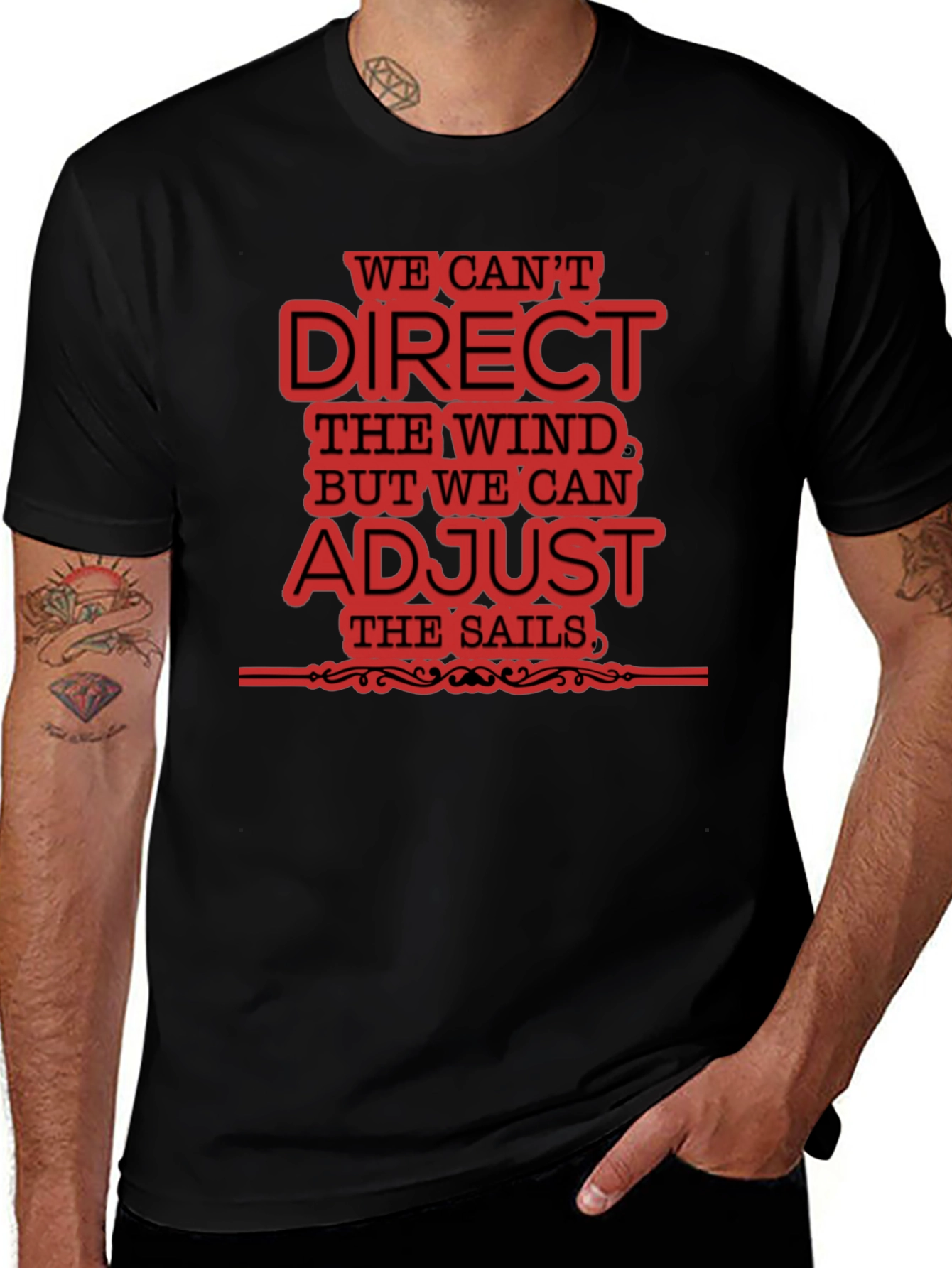 Variant 30 of Adjust Sails Graphic Tee, Motivational Black T-Shirt