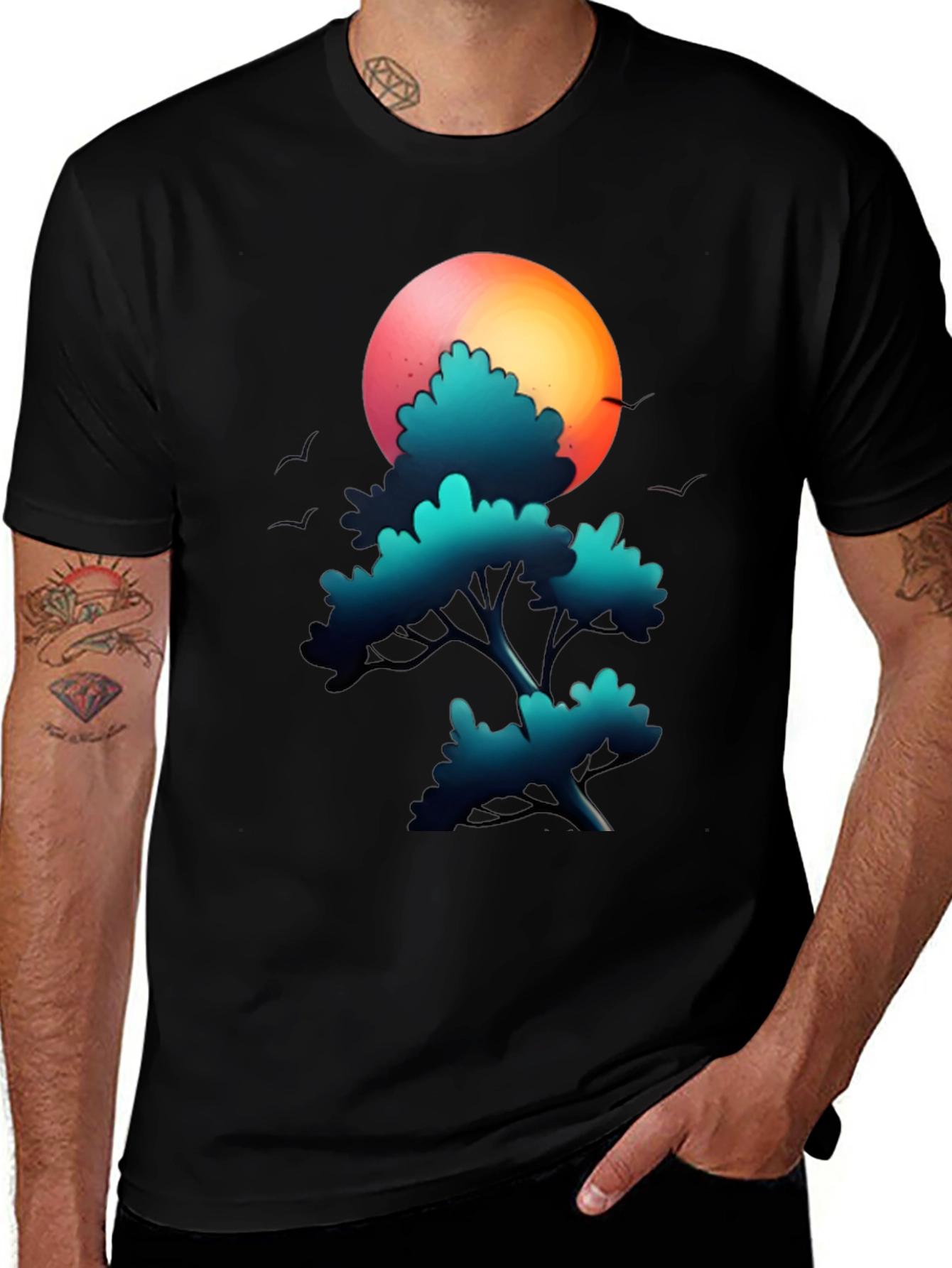 Variant 28 of Sunset Tree Graphic Tee - Soft Cotton Blend