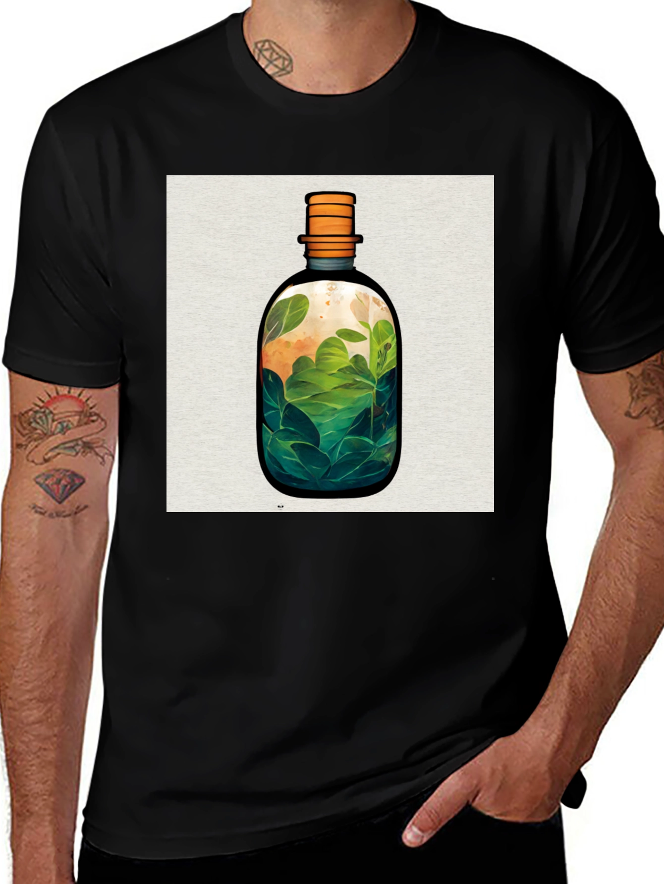 Variant 24 of Nature in a Bottle Graphic Tee - Stylish Black T-Shirt