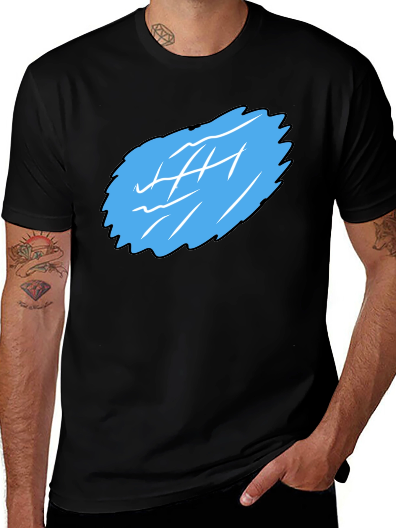 Variant 28 of Men's Black Graphic Tee - Abstract Blue Design