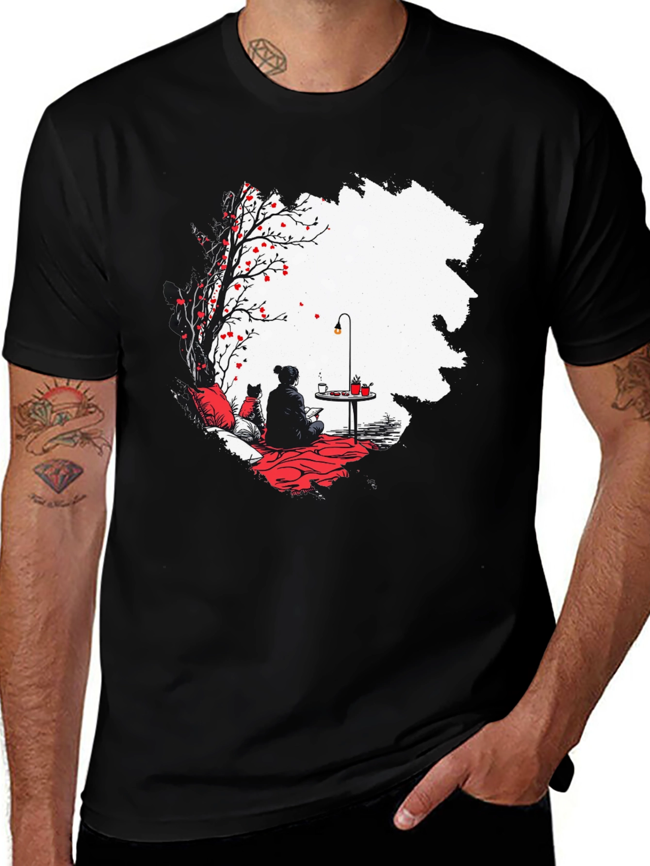Variant 23 of Black T-Shirt with Serene Scene Graphic