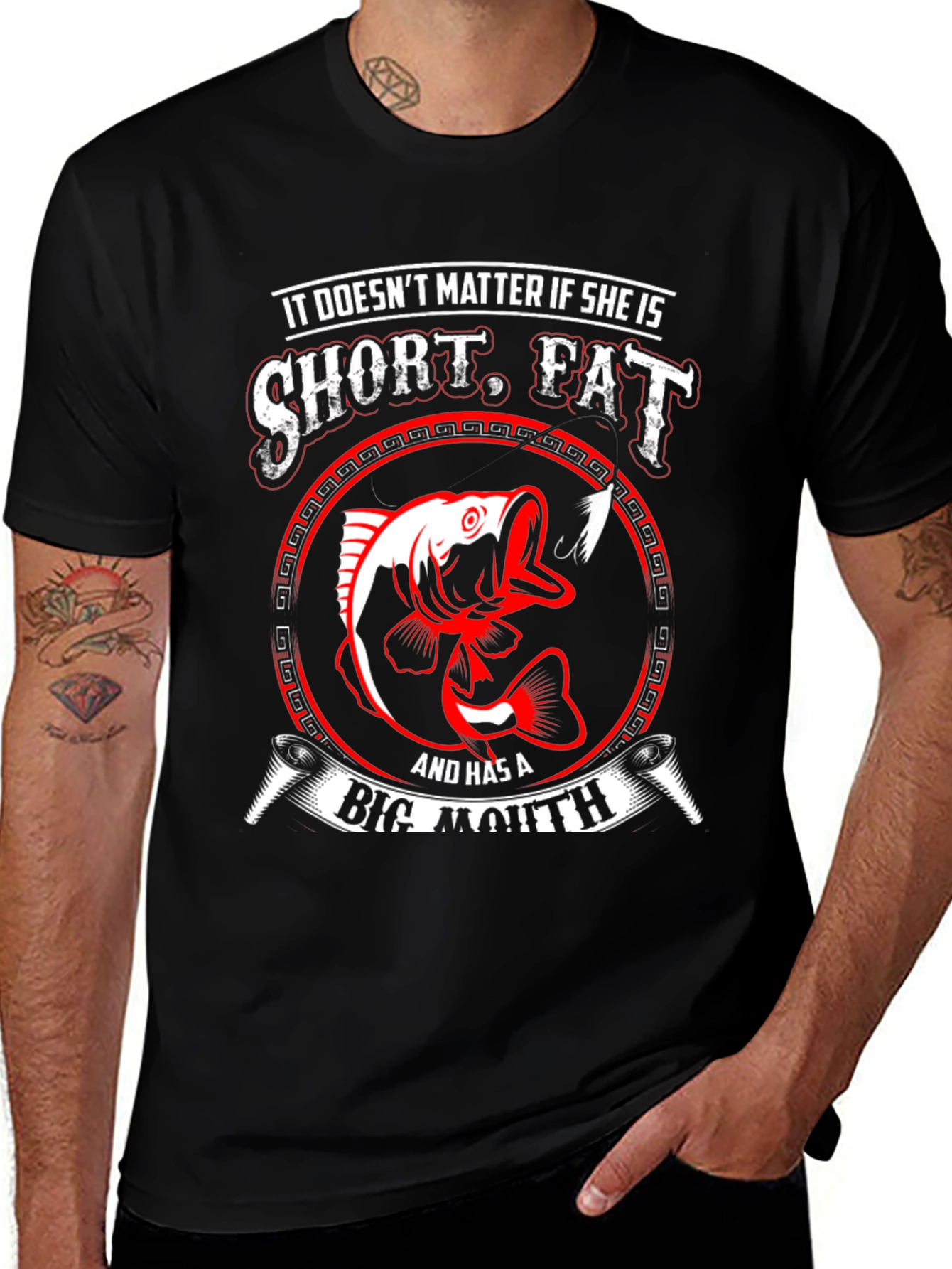 Variant 8 of Funny Fishing T-Shirt - Short, Fat, Big Mouth