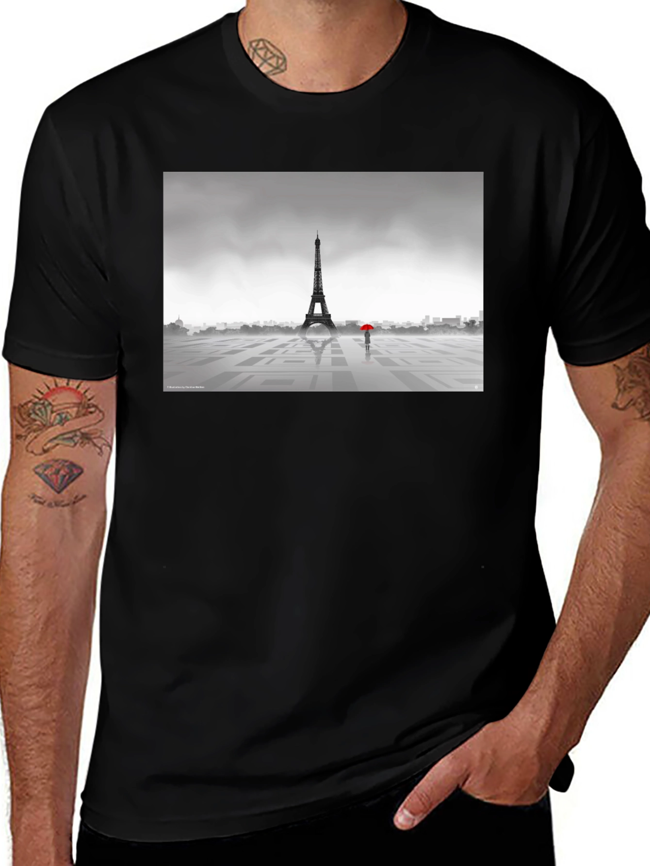 Eiffel Tower Rainy Day Graphic T-Shirt