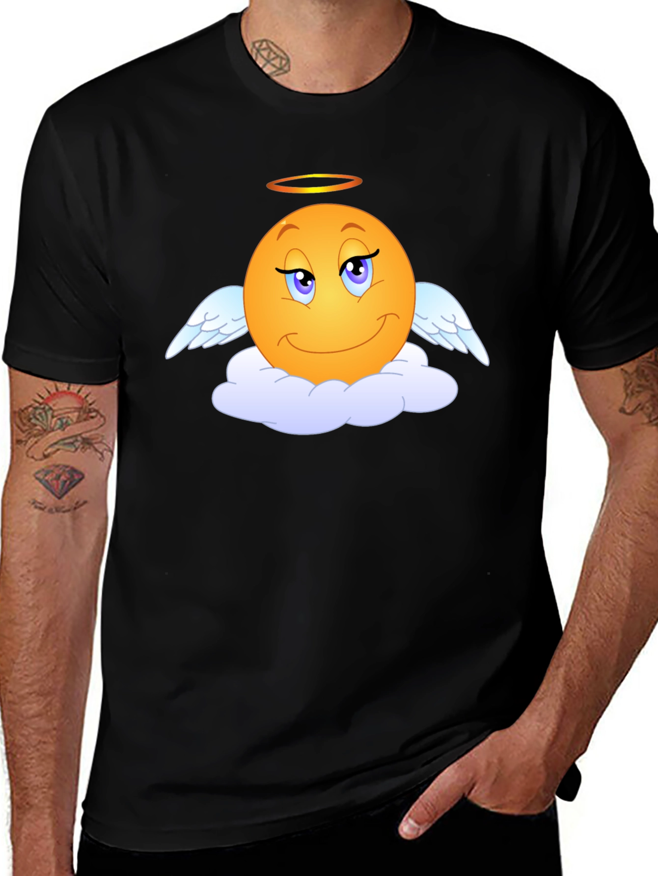 Variant 27 of Angel Emoji Graphic Tee - Black T-Shirt