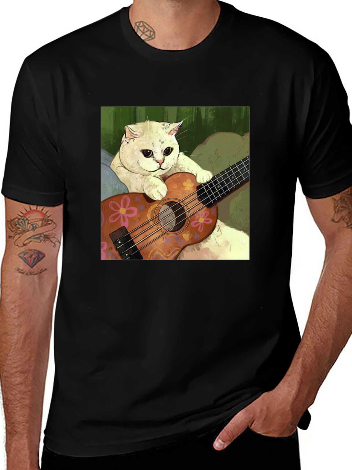 Variant 9 of Cat Playing Ukulele Graphic Tee - Unisex