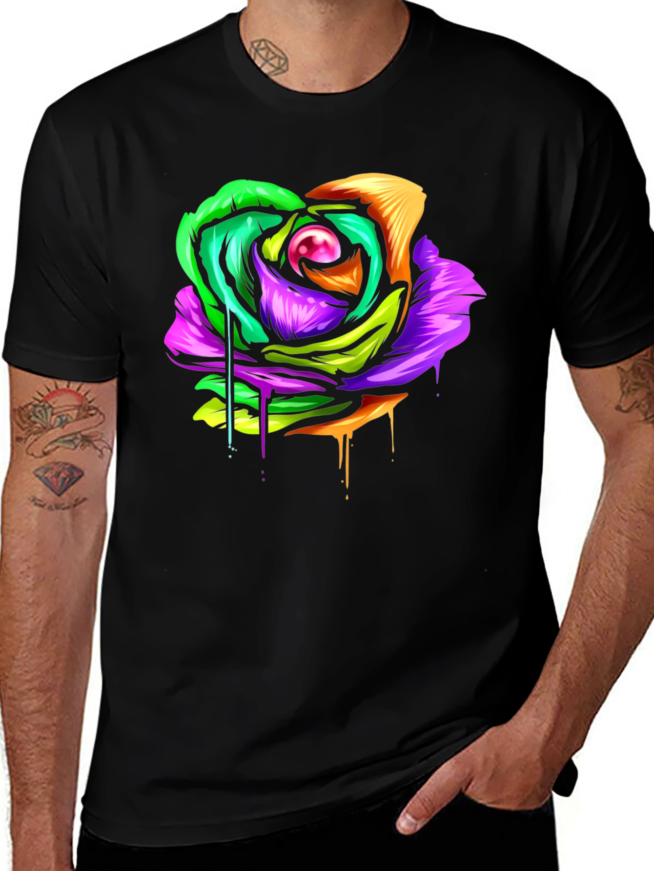 Variant 2 of Colorful Melting Rose Graphic Tee - Modern Streetwear