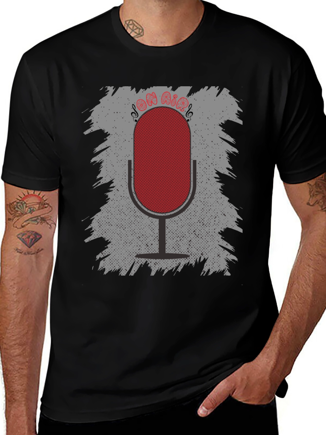 Variant 30 of On Air Microphone Graphic Print Black T-Shirt