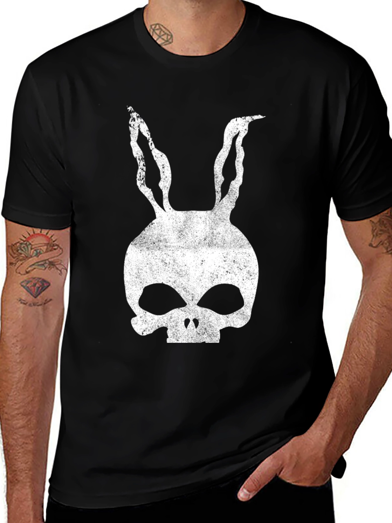 Variant 19 of Skull Rabbit Graphic Black T-Shirt