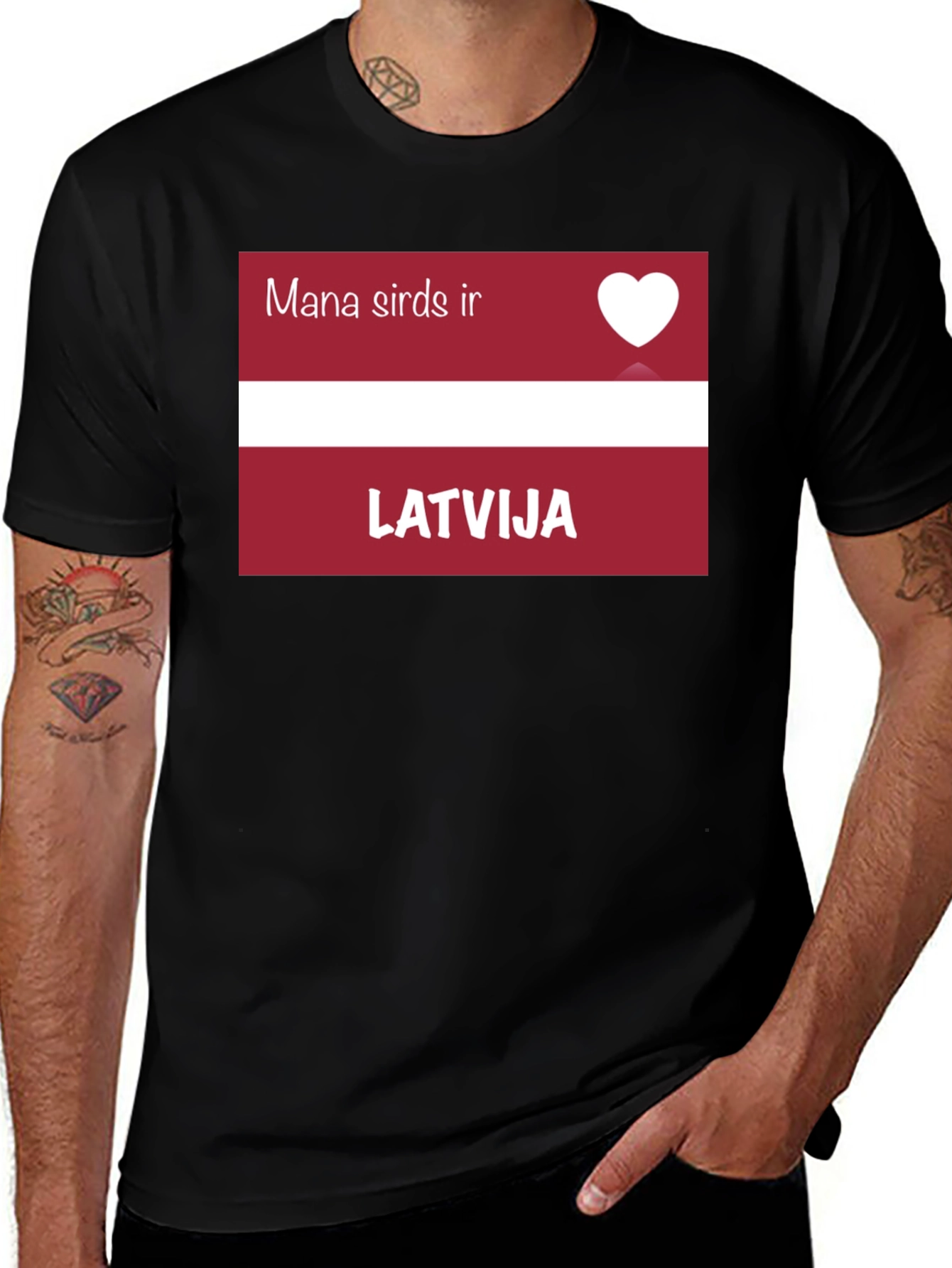 Latvia Heart T-Shirt - Mana sirds ir Latvija Black Tee