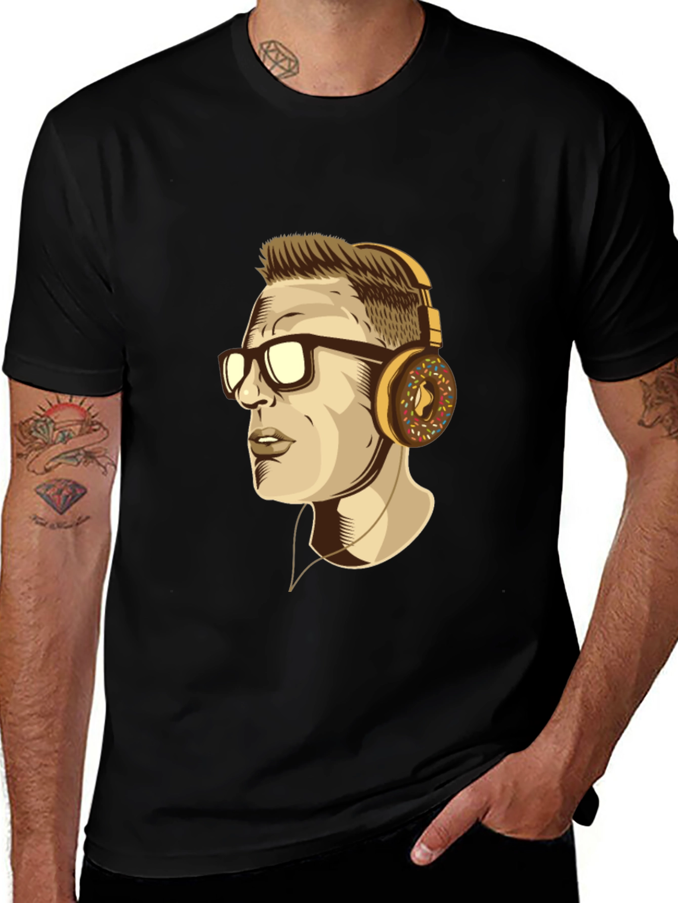 Variant 18 of Black T-Shirt with Donut Headphones Graphic