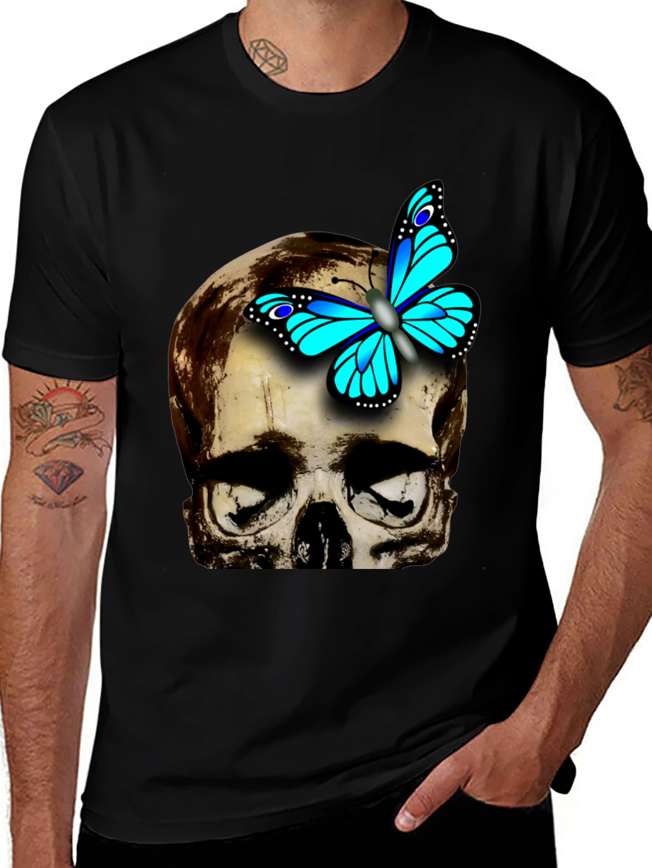 Variant 6 of Skull & Butterfly Graphic Tee - Edgy Design